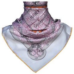 Hermès Silk Scarf Mors et Goumettes Remix H d'Origny White Pink Grey 35 inches