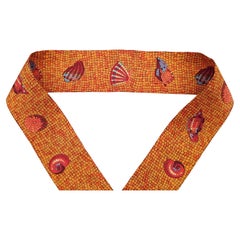 Hermès Silk Scarf Mosaic Seashells Twilly Orange Rare