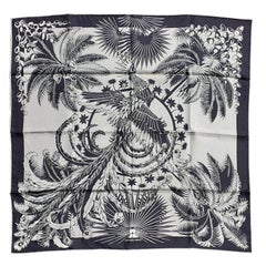 Hermès Foulard en Soie Mythiques Phoenix Tattoo Noir Bleu Blanc 70 cm