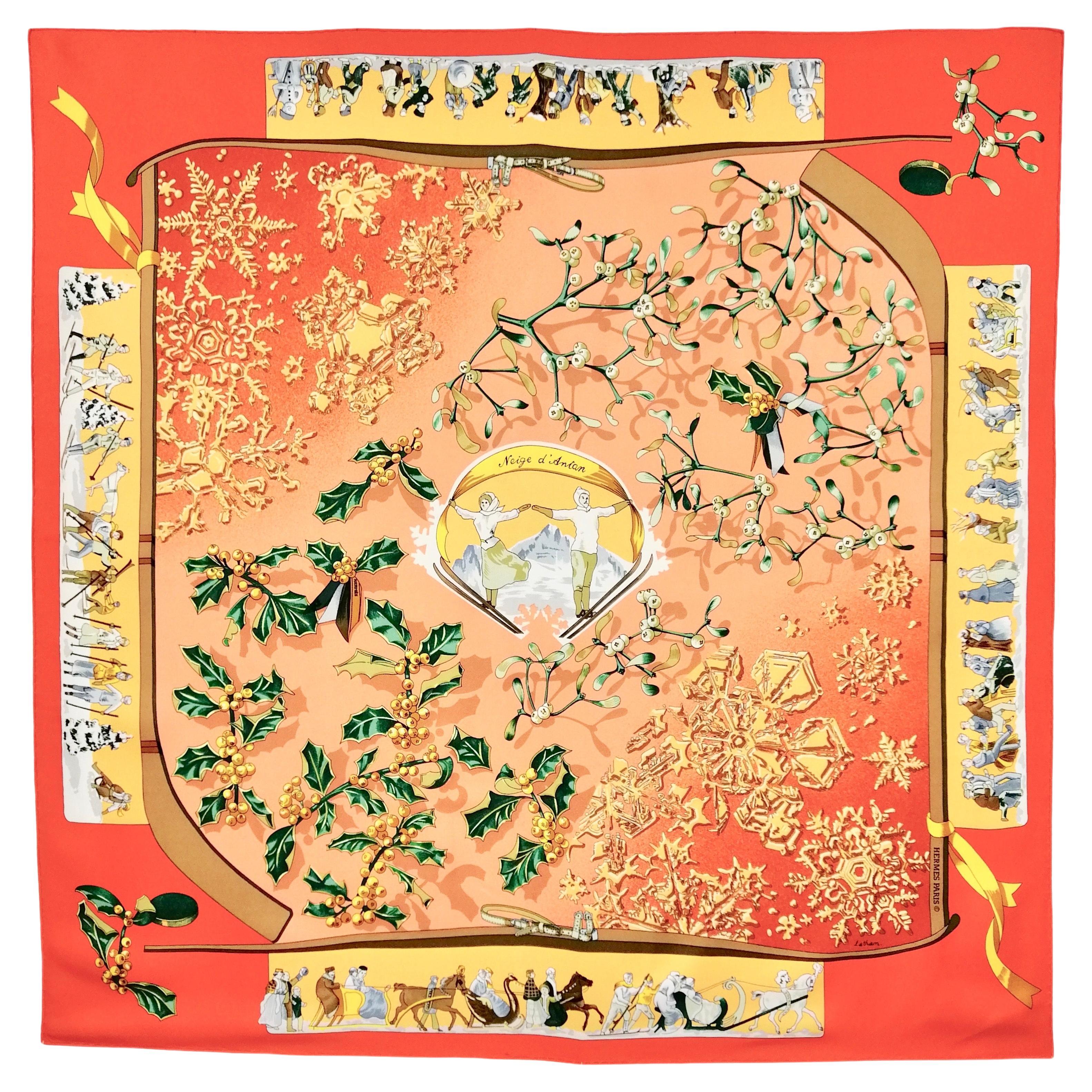 HERMES Caléjean 140 neige d antan last year's snow cashmere silk Large format scarf Stall shawl Blue gray