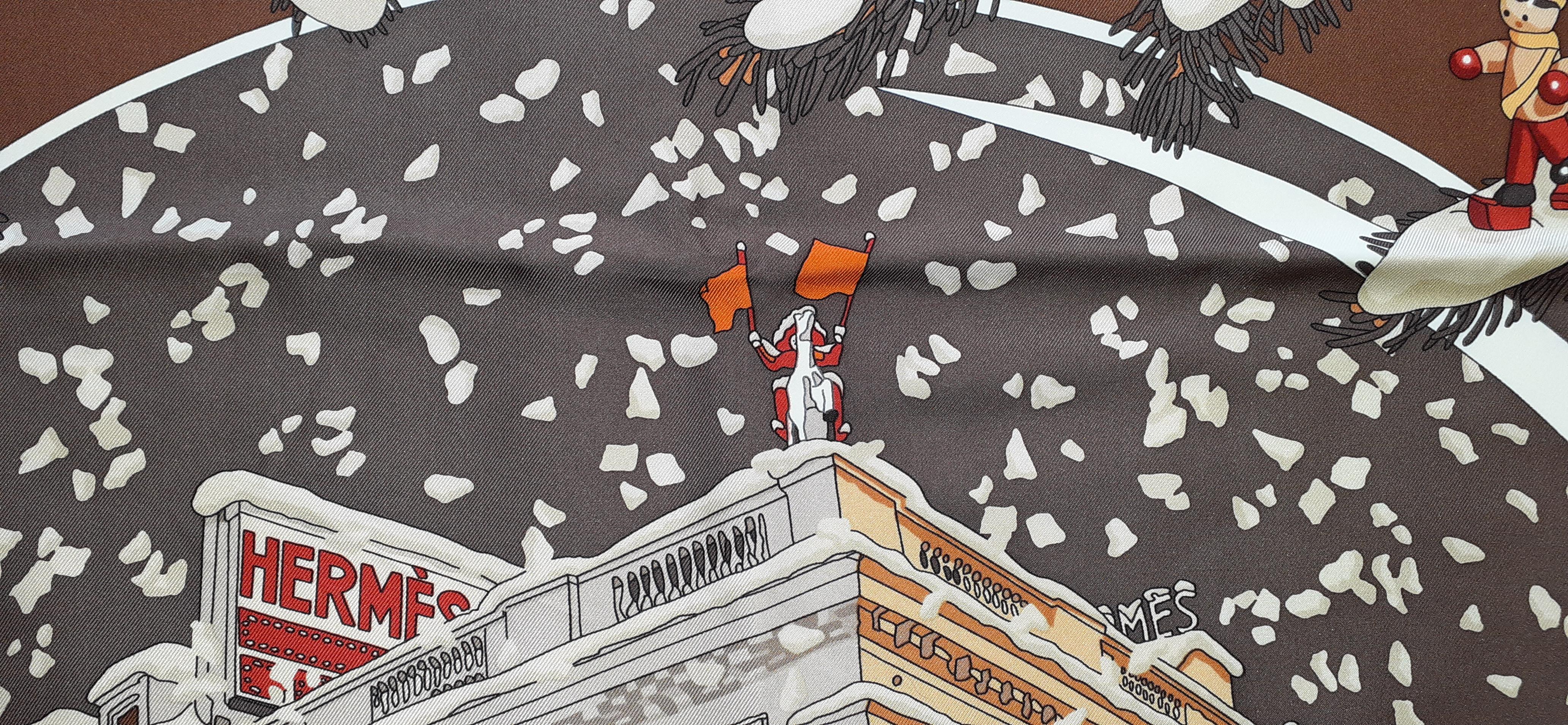 Hermès Silk Scarf Noel au 24 Faubourg Christmas Brown 90 cm 2