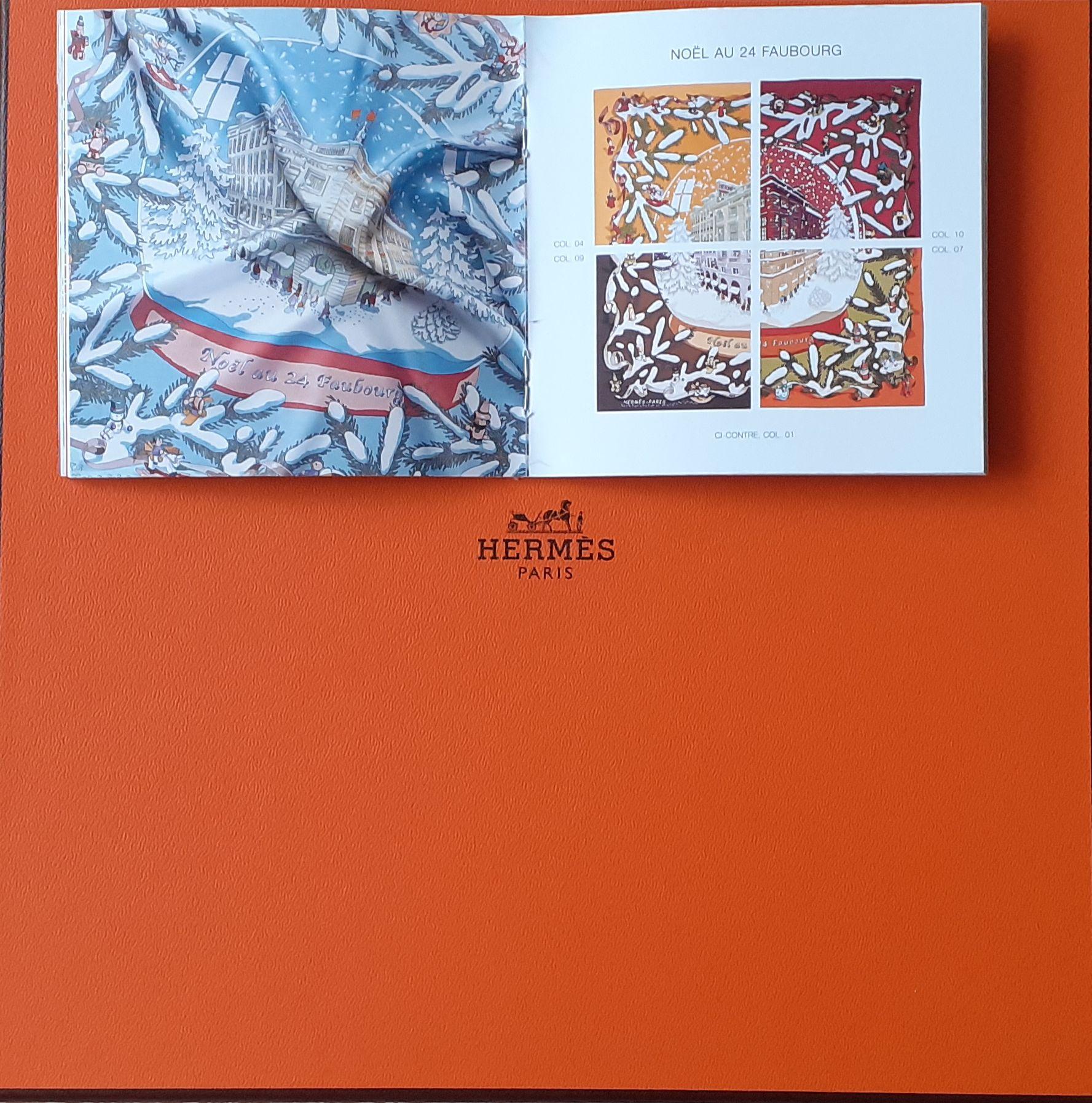 Hermès Silk Scarf Noel au 24 Faubourg Christmas Brown 90 cm 8