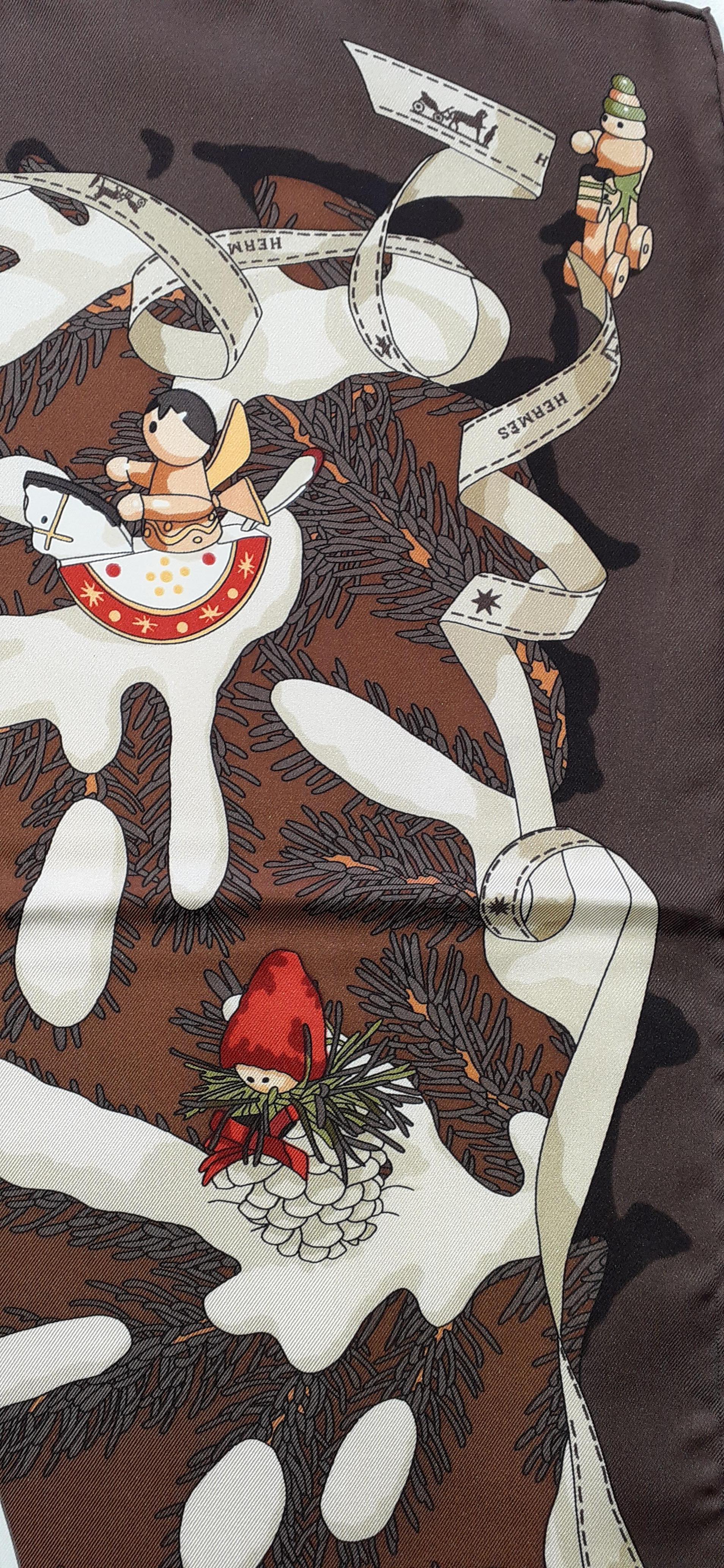 Hermès Silk Scarf Noel au 24 Faubourg Christmas Brown 90 cm 1