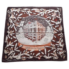 Hermès Silk Scarf Noel au 24 Faubourg Christmas Brown 90 cm