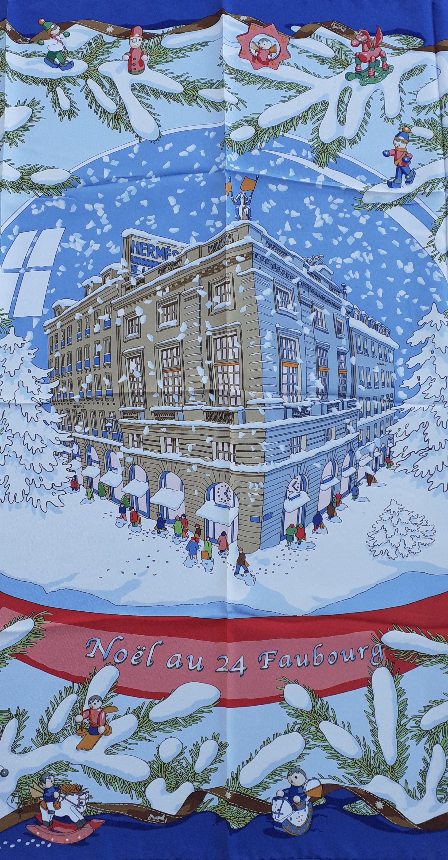 Women's Hermès Silk Scarf Noel au 24 Faubourg Christmas Snow Ball Blue 35'