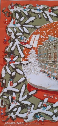 Hermès Silk Scarf Noel au 24 Faubourg Christmas Snow Ball Orange 35 inches