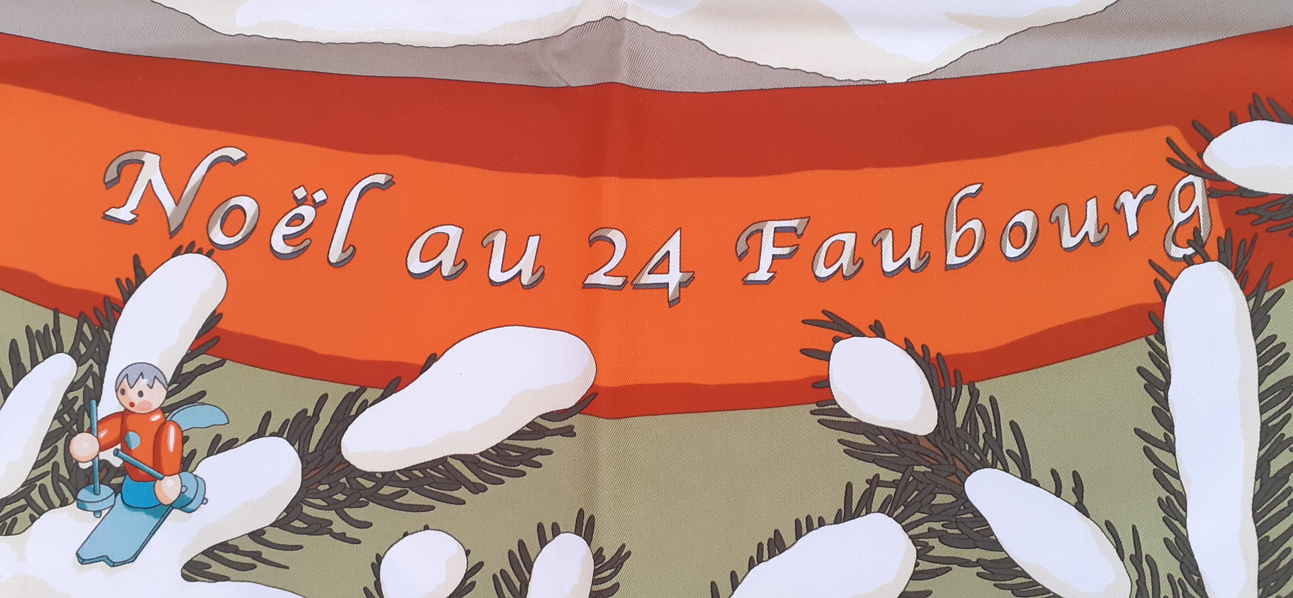 Hermès Silk Scarf Noel au 24 Faubourg Christmas Snow Ball Orange 35 inches 2