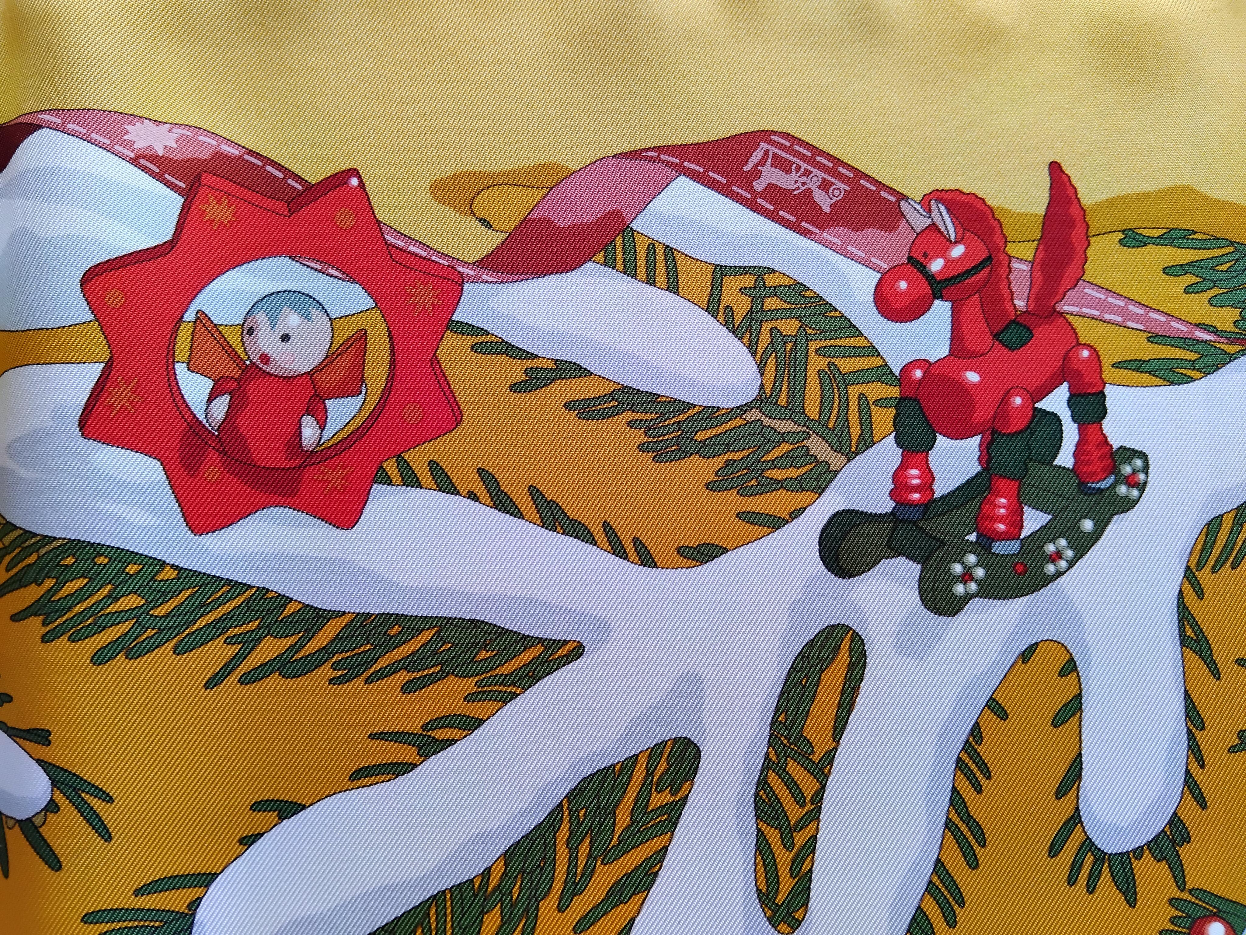 Pañuelo de seda Hermès Noel au 24 Faubourg Bola de nieve de Navidad Naranja en venta 7