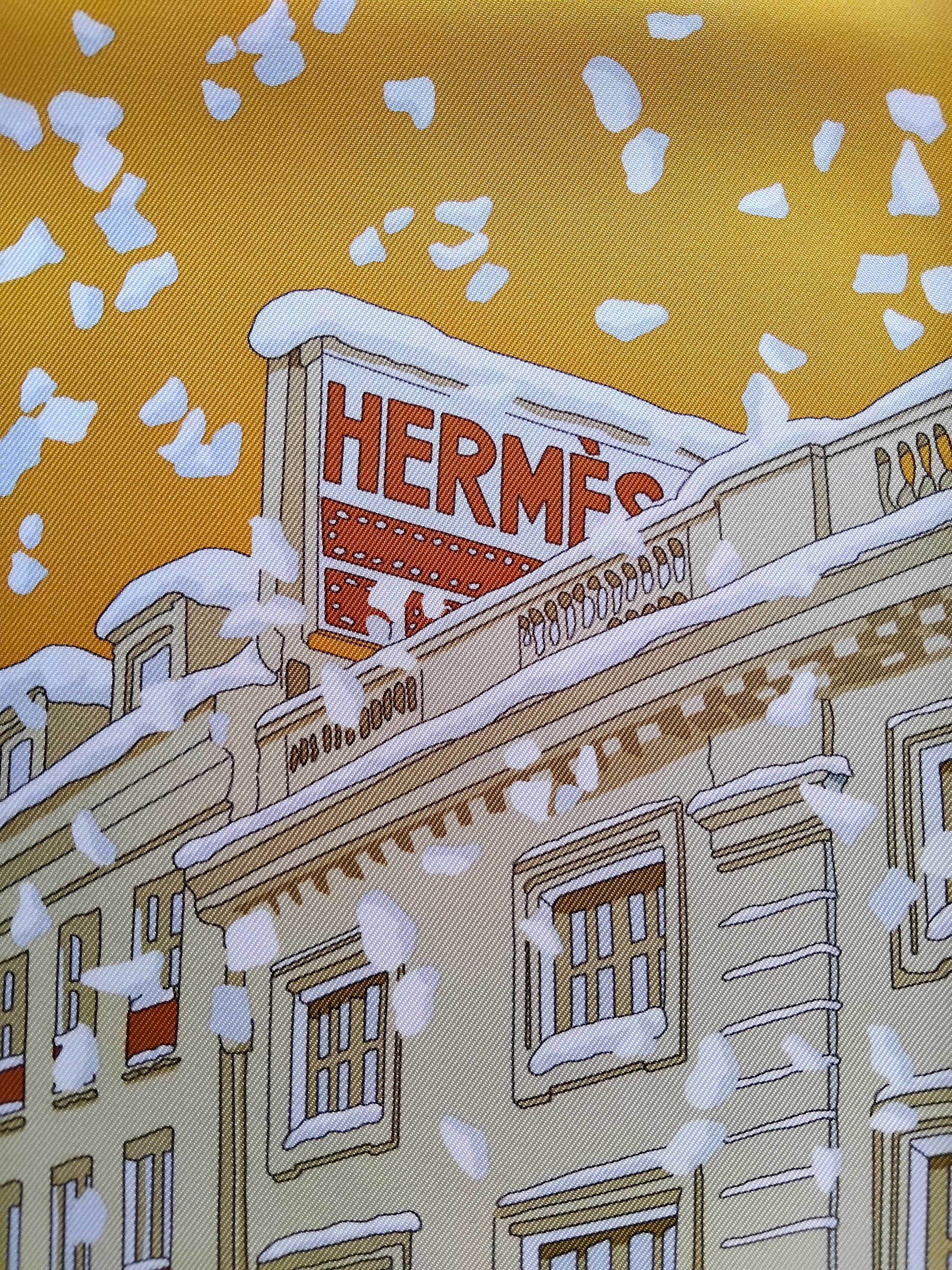 Pañuelo de seda Hermès Noel au 24 Faubourg Bola de nieve de Navidad Naranja en venta 9