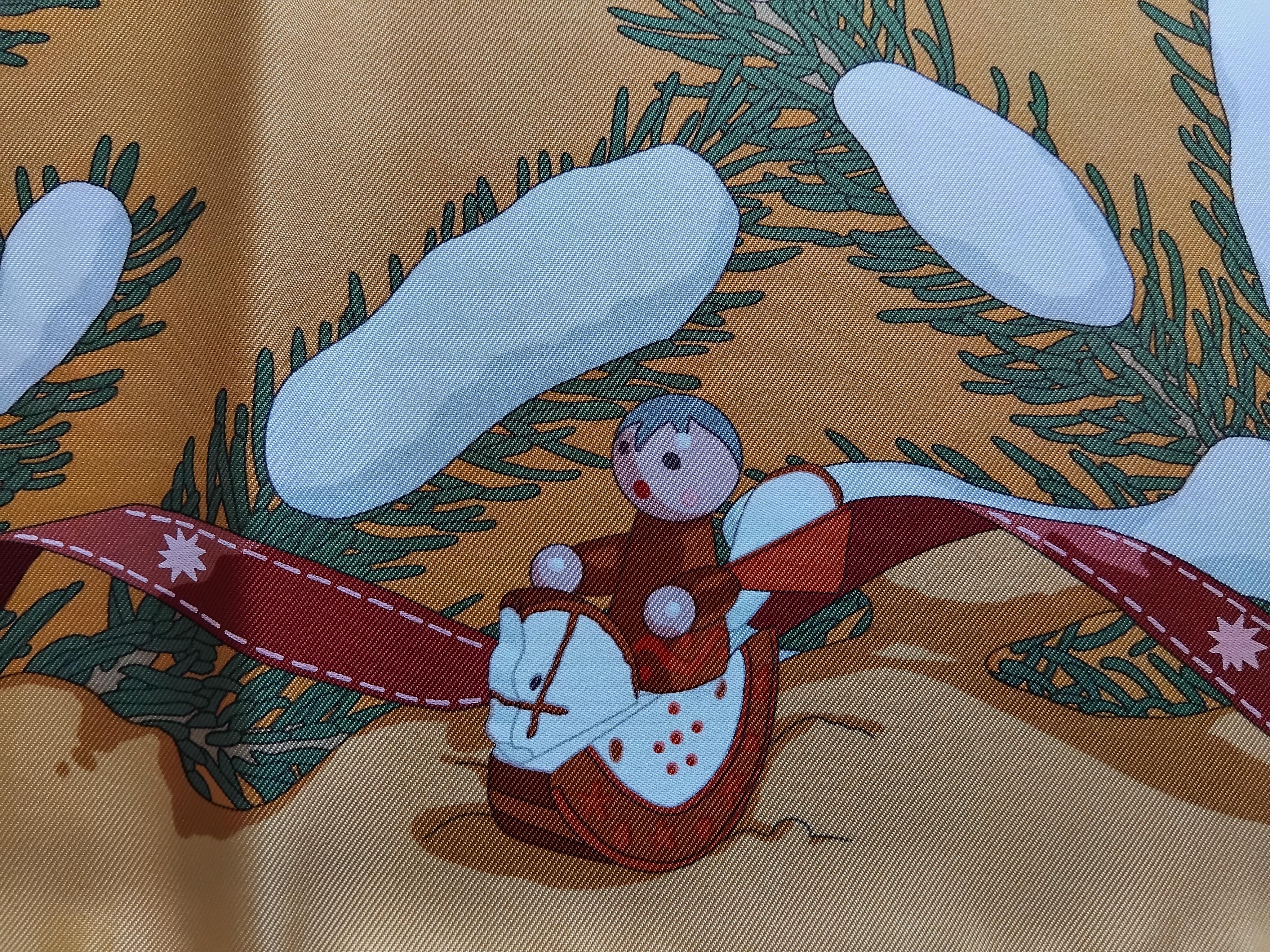 Pañuelo de seda Hermès Noel au 24 Faubourg Bola de nieve de Navidad Naranja en venta 10
