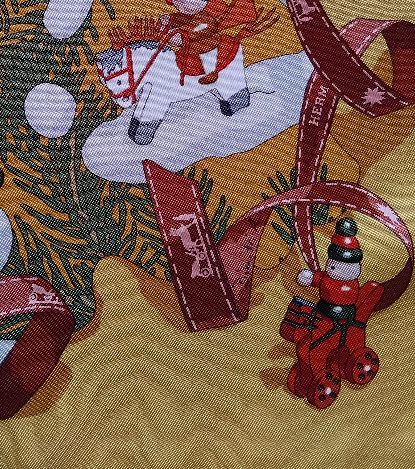 Pañuelo de seda Hermès Noel au 24 Faubourg Bola de nieve de Navidad Naranja en venta 11