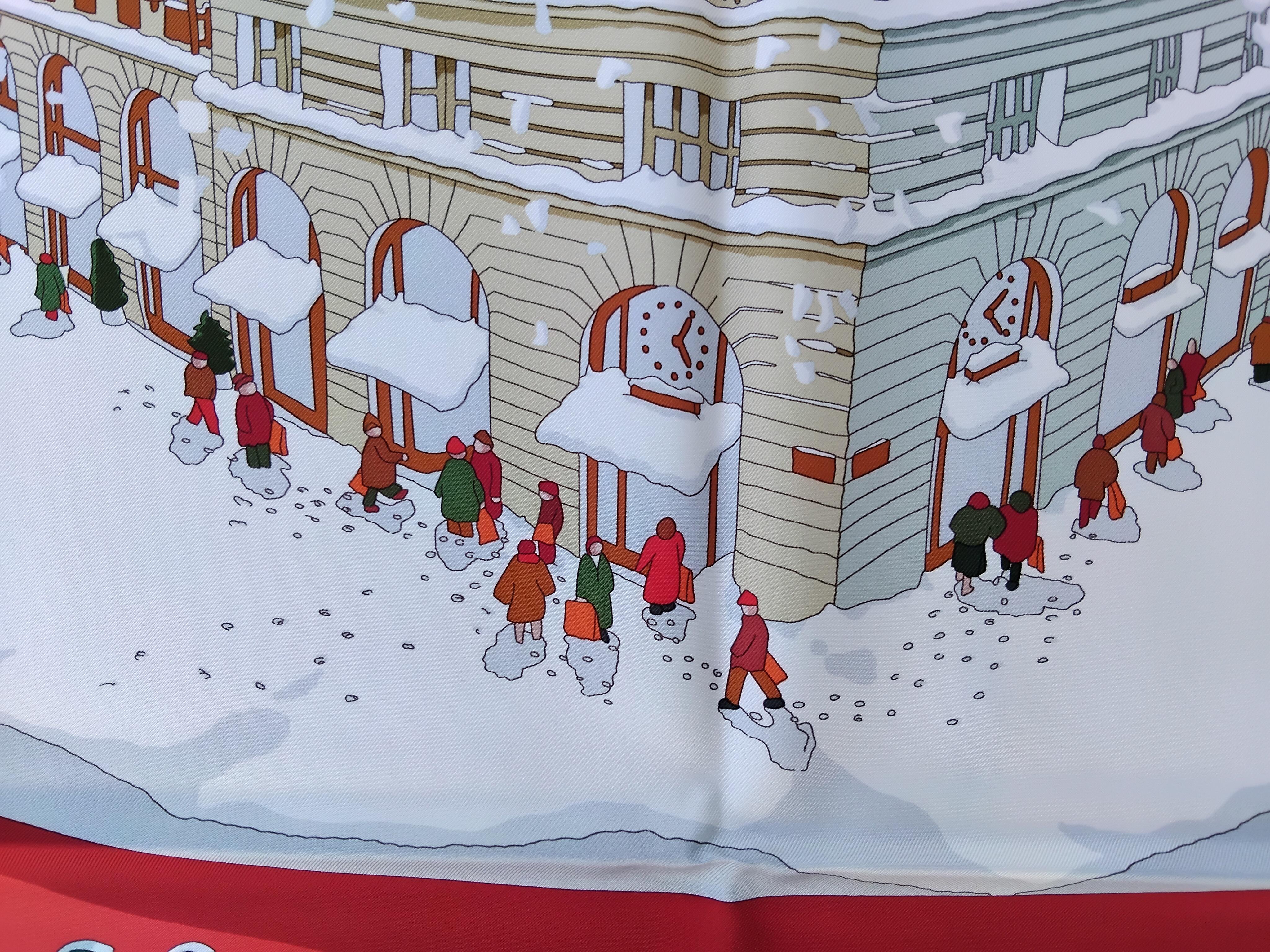 Pañuelo de seda Hermès Noel au 24 Faubourg Bola de nieve de Navidad Naranja en venta 13