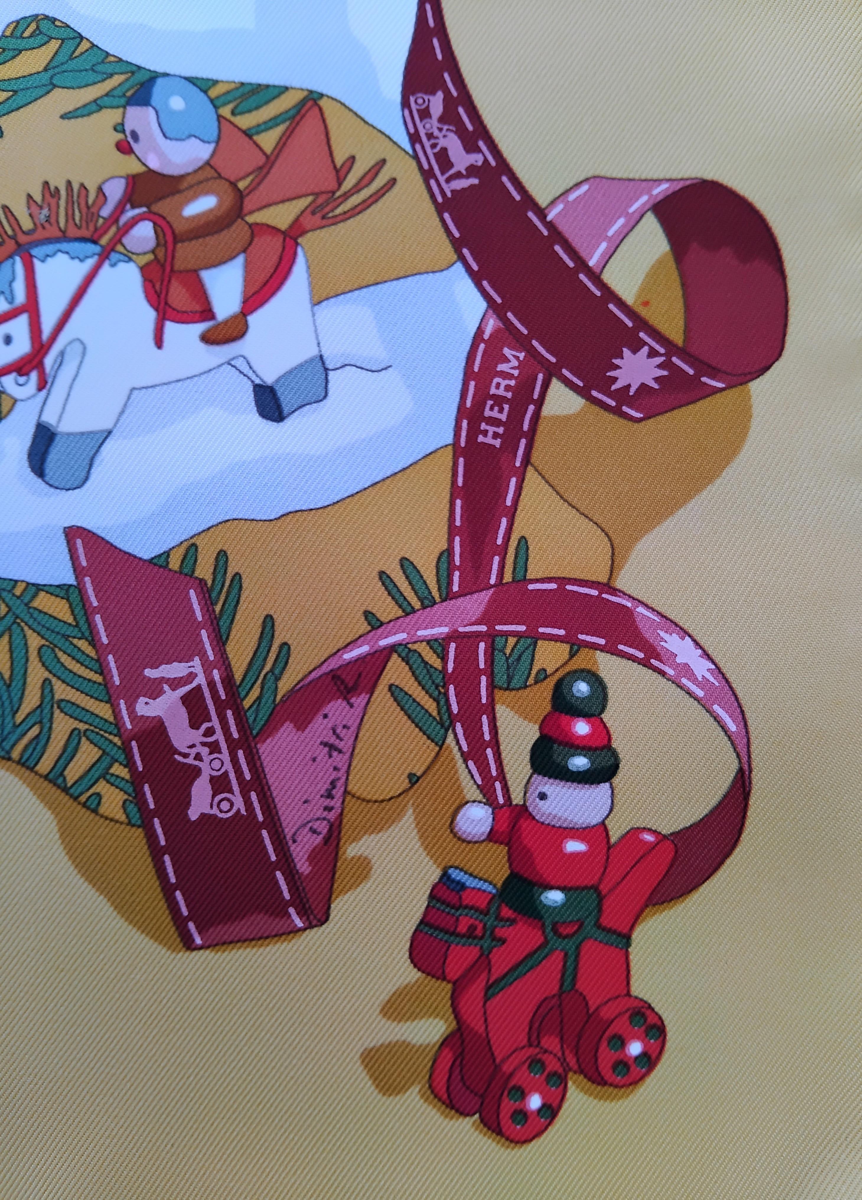 Pañuelo de seda Hermès Noel au 24 Faubourg Bola de nieve de Navidad Naranja en venta 14