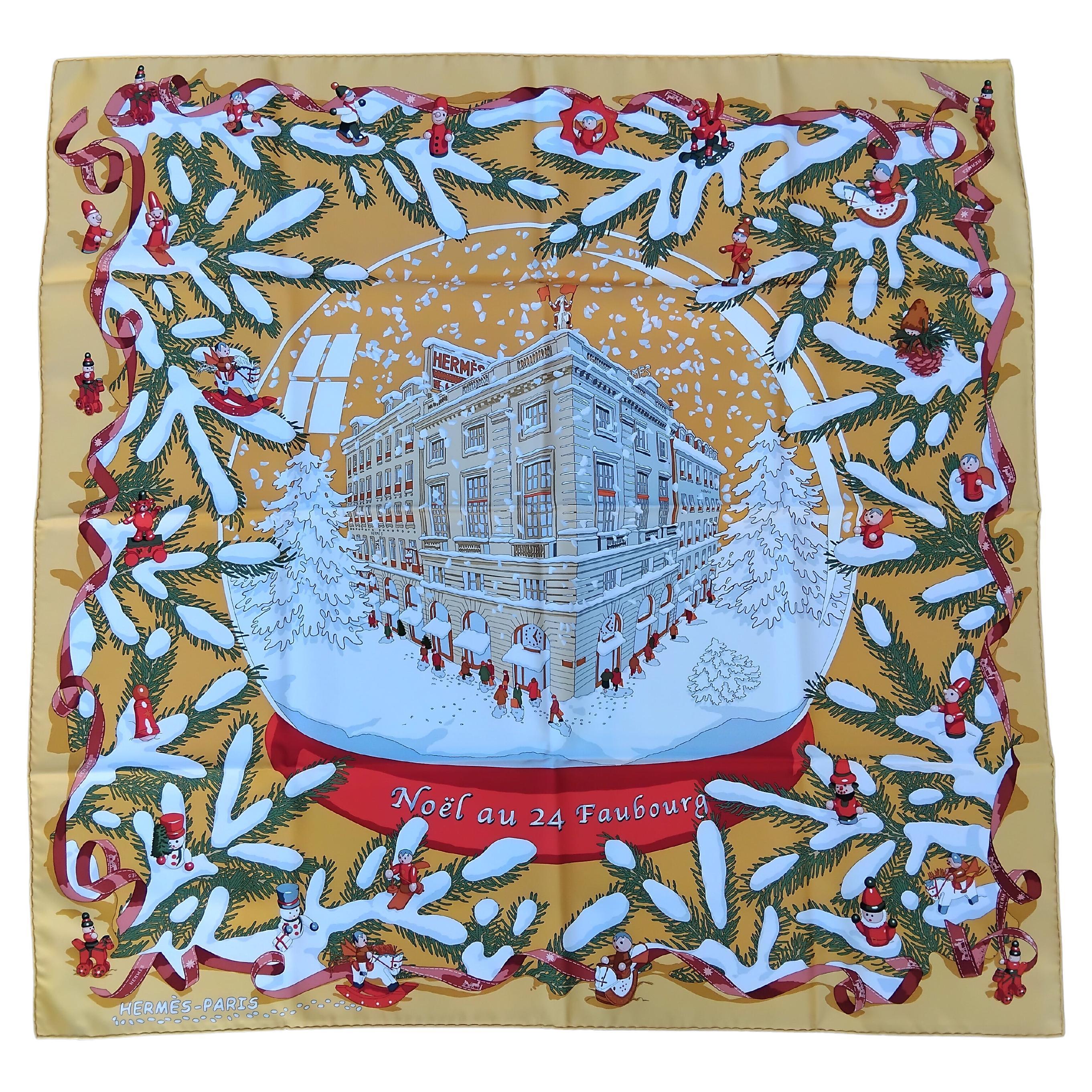 Pañuelo de seda Hermès Noel au 24 Faubourg Bola de nieve de Navidad Naranja en venta