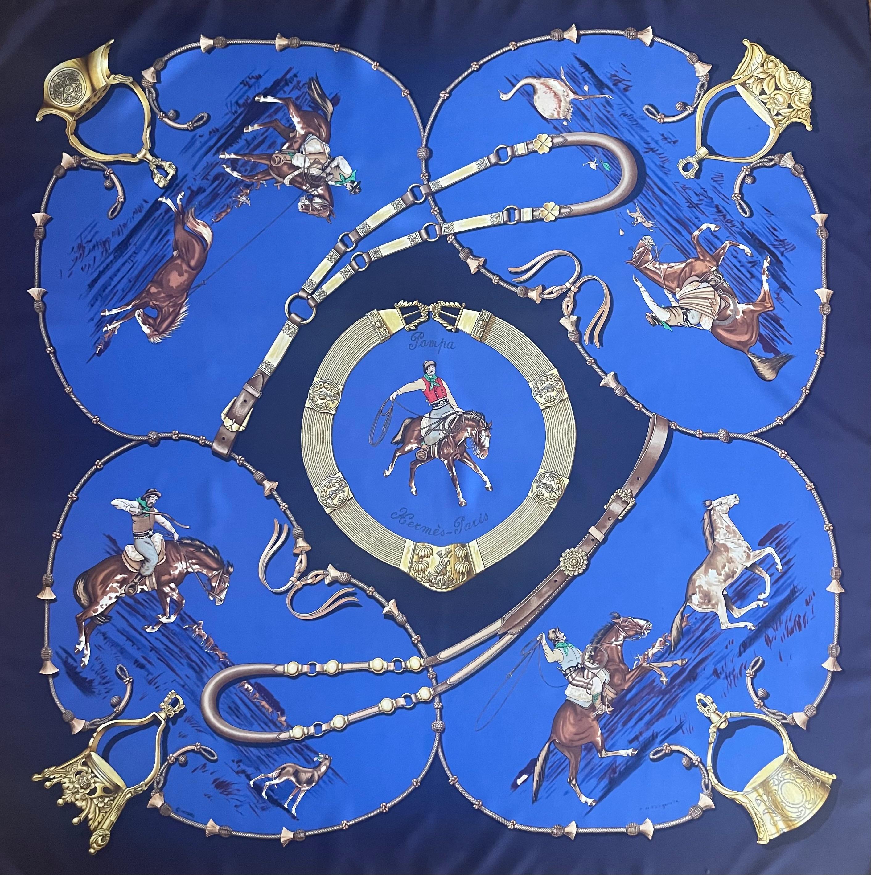 Blu Sciarpa di seta Hermès 