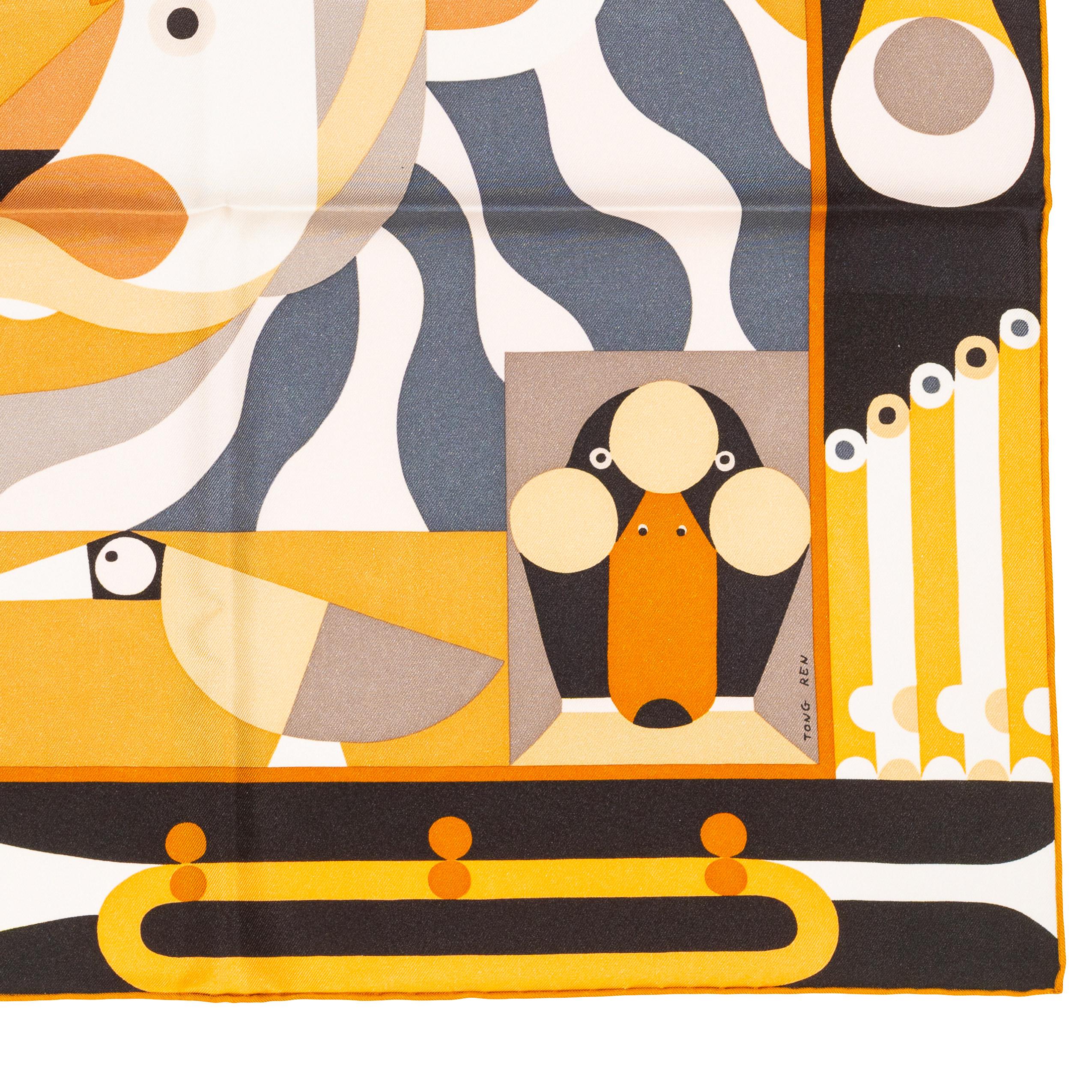 Pañuelo de Seda Hermes - Parade En Fanfare - Noir Caramel Gris - Nueva Etiqueta de Cuidado en venta 6