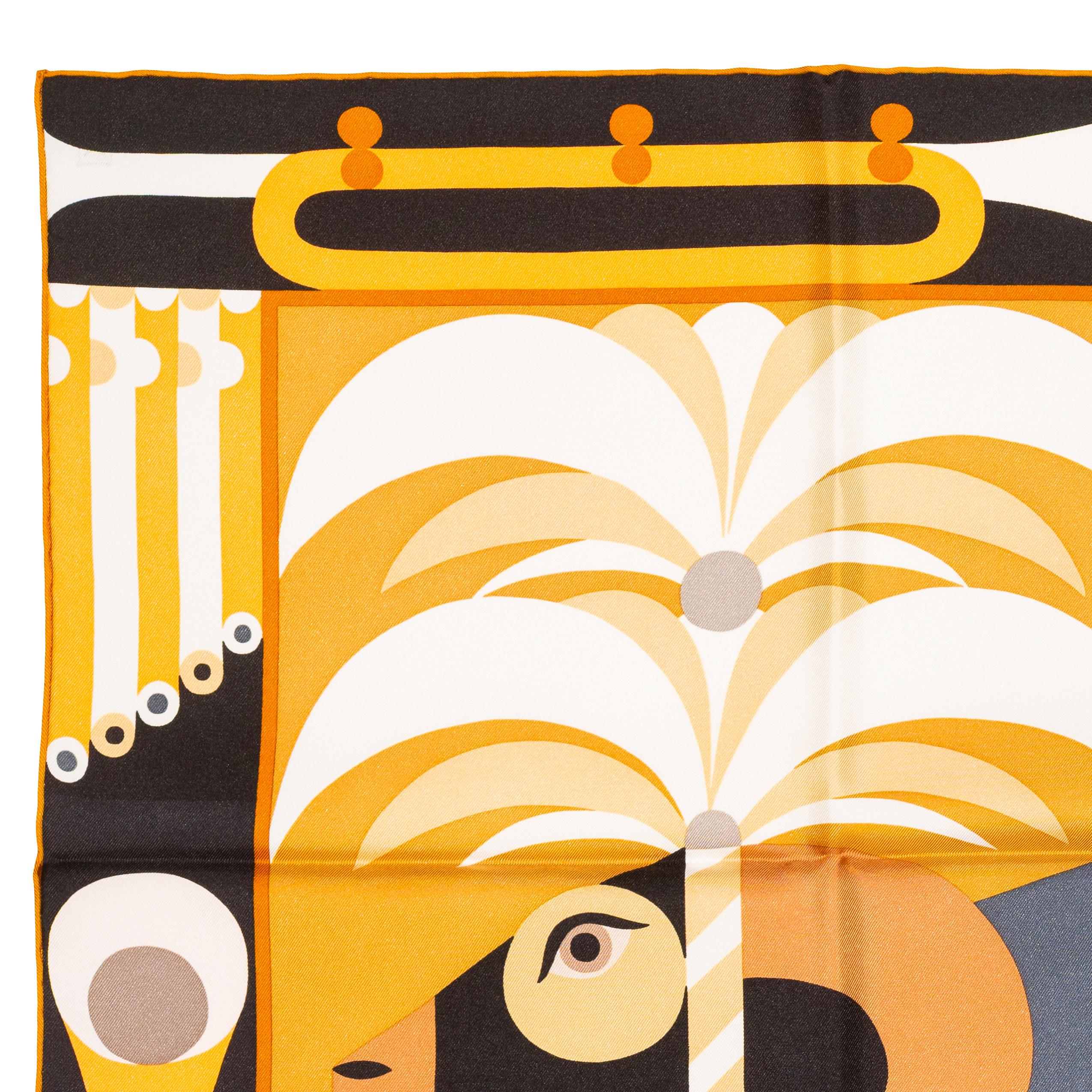 Pañuelo de Seda Hermes - Parade En Fanfare - Noir Caramel Gris - Nueva Etiqueta de Cuidado en venta 7