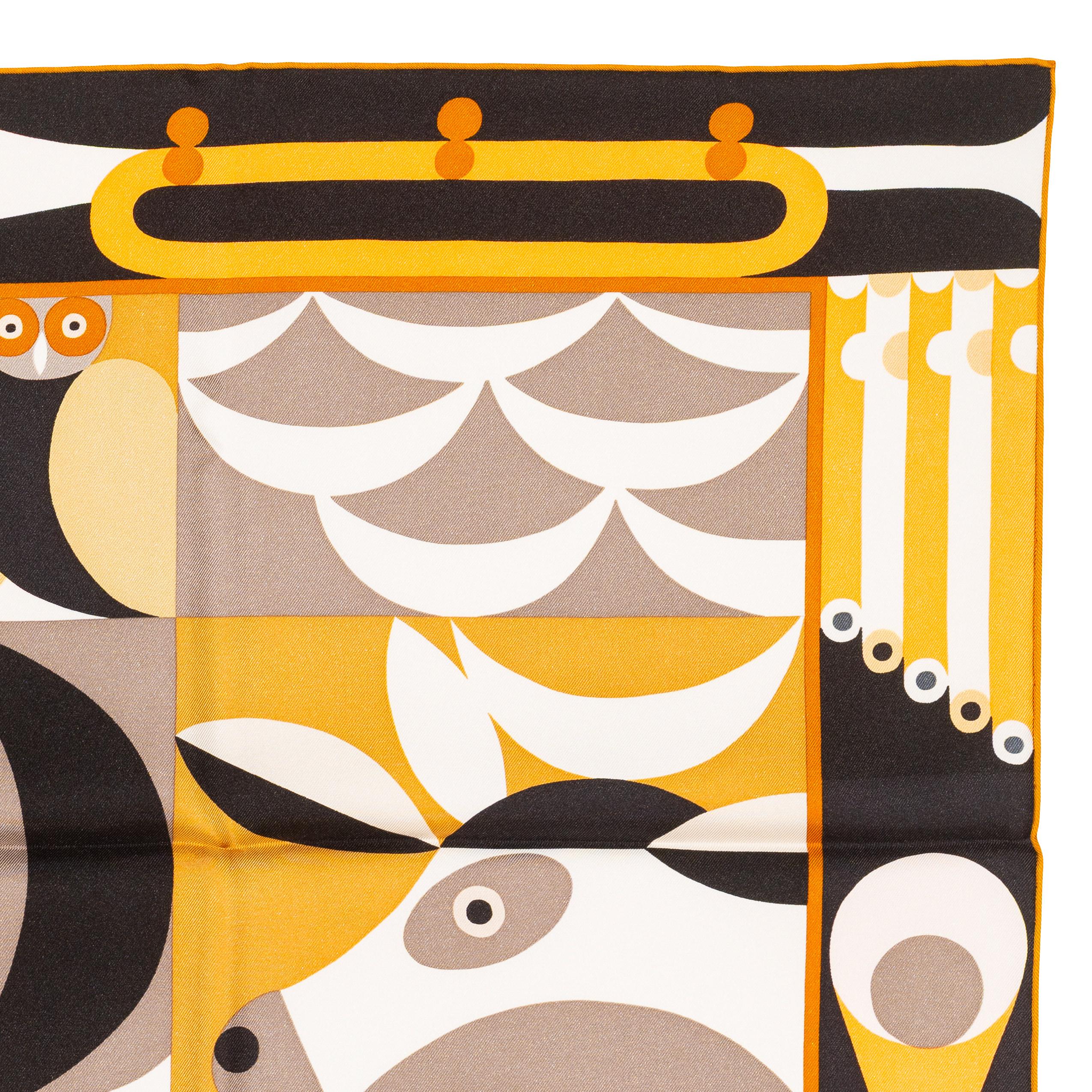 De las mujeres Pañuelo de Seda Hermes - Parade En Fanfare - Noir Caramel Gris - Nueva Etiqueta de Cuidado en venta