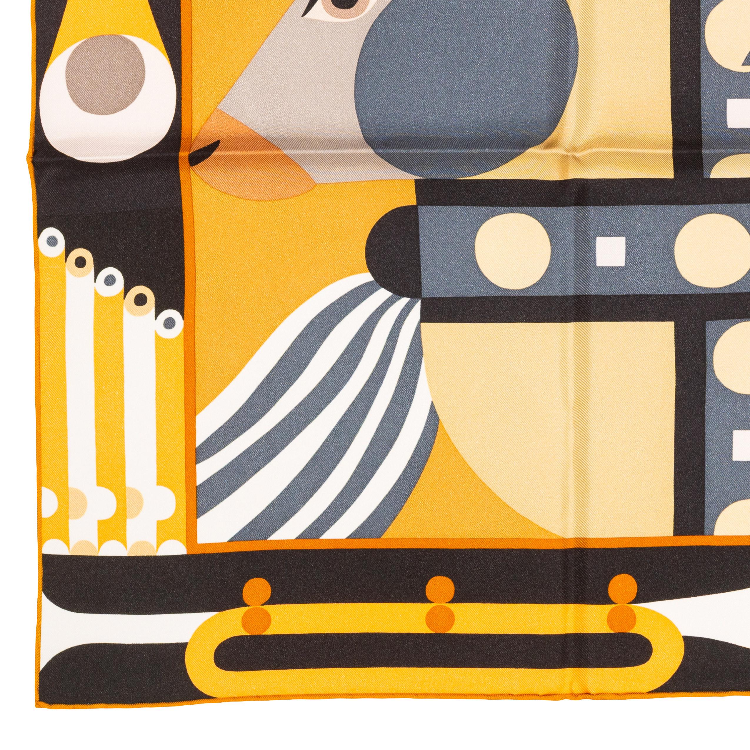 Pañuelo de Seda Hermes - Parade En Fanfare - Noir Caramel Gris - Nueva Etiqueta de Cuidado en venta 4