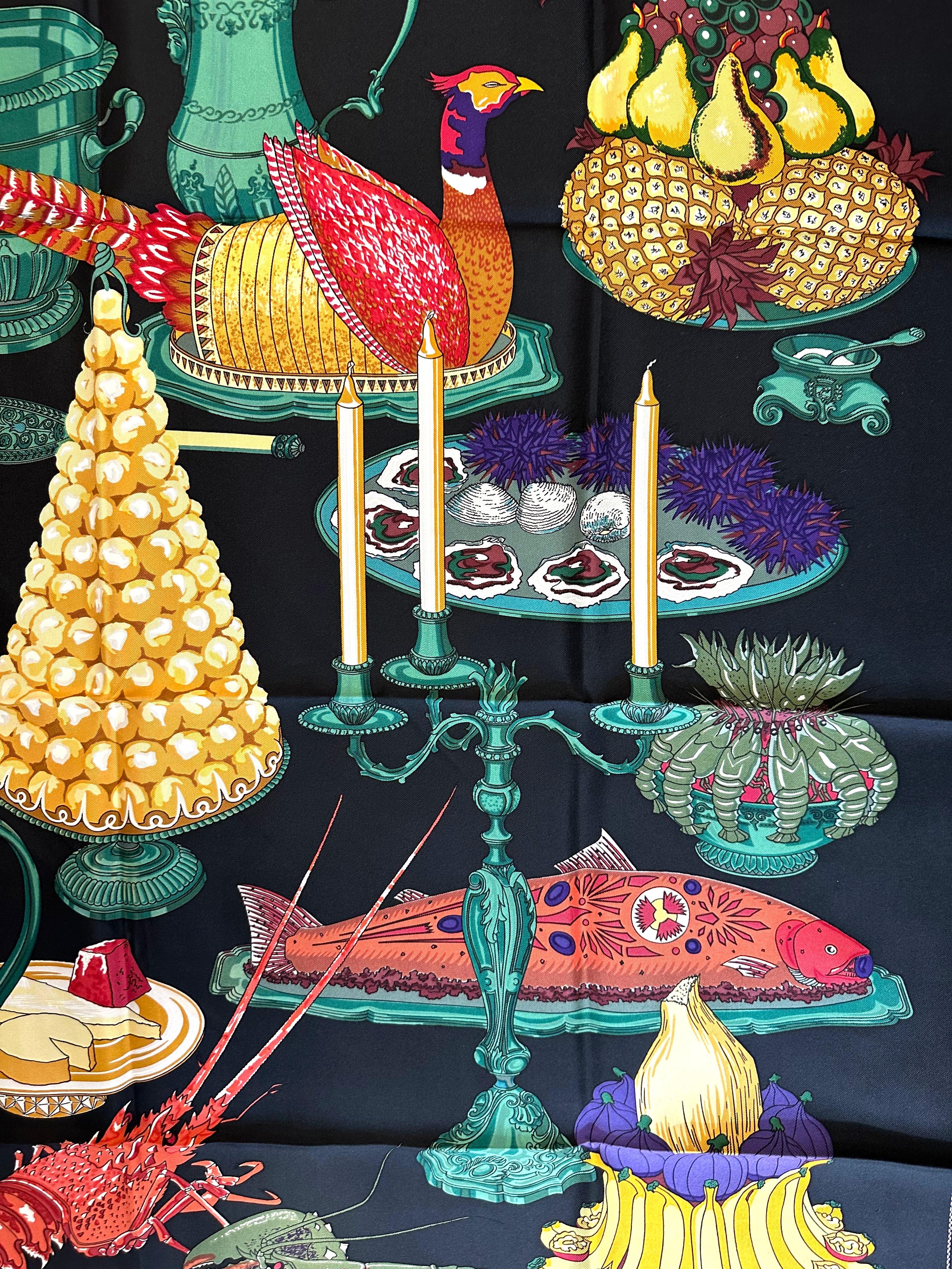 Women's or Men's Hermes Silk Scarf, Pheasant, Lobster Supper For Sale