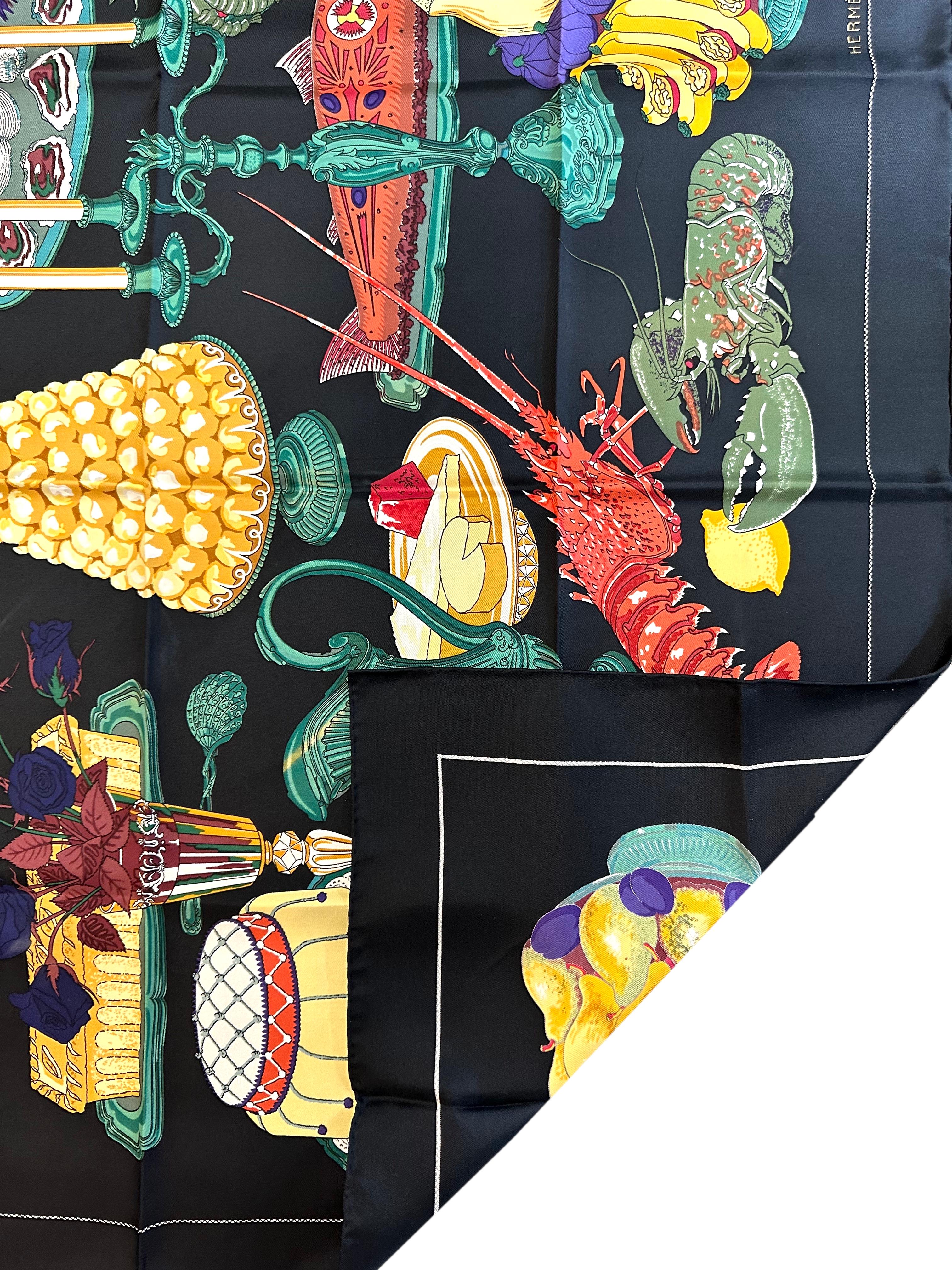 Hermes Silk Scarf, Pheasant, Lobster Supper For Sale 1