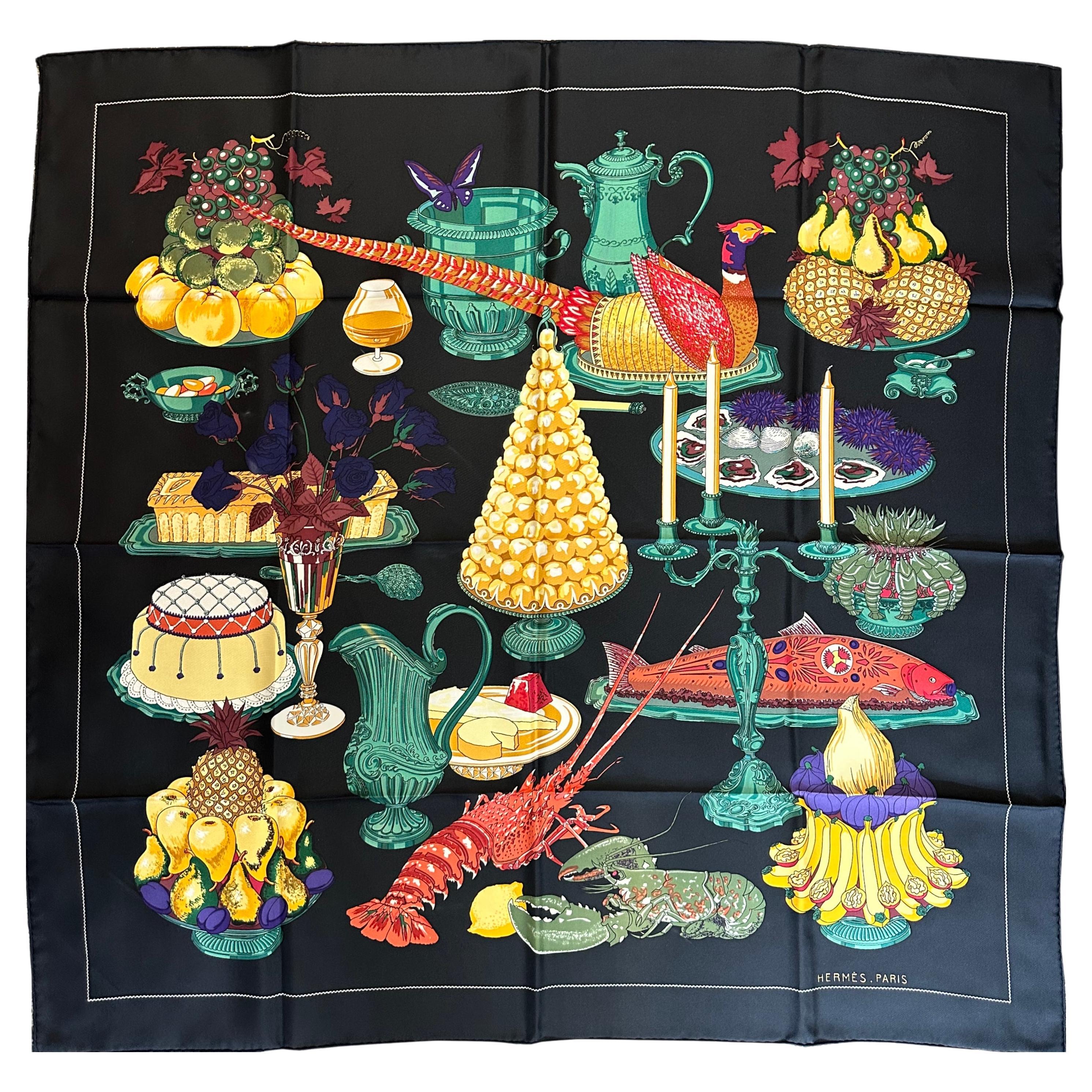 Hermes Silk Scarf, Pheasant, Lobster Supper For Sale