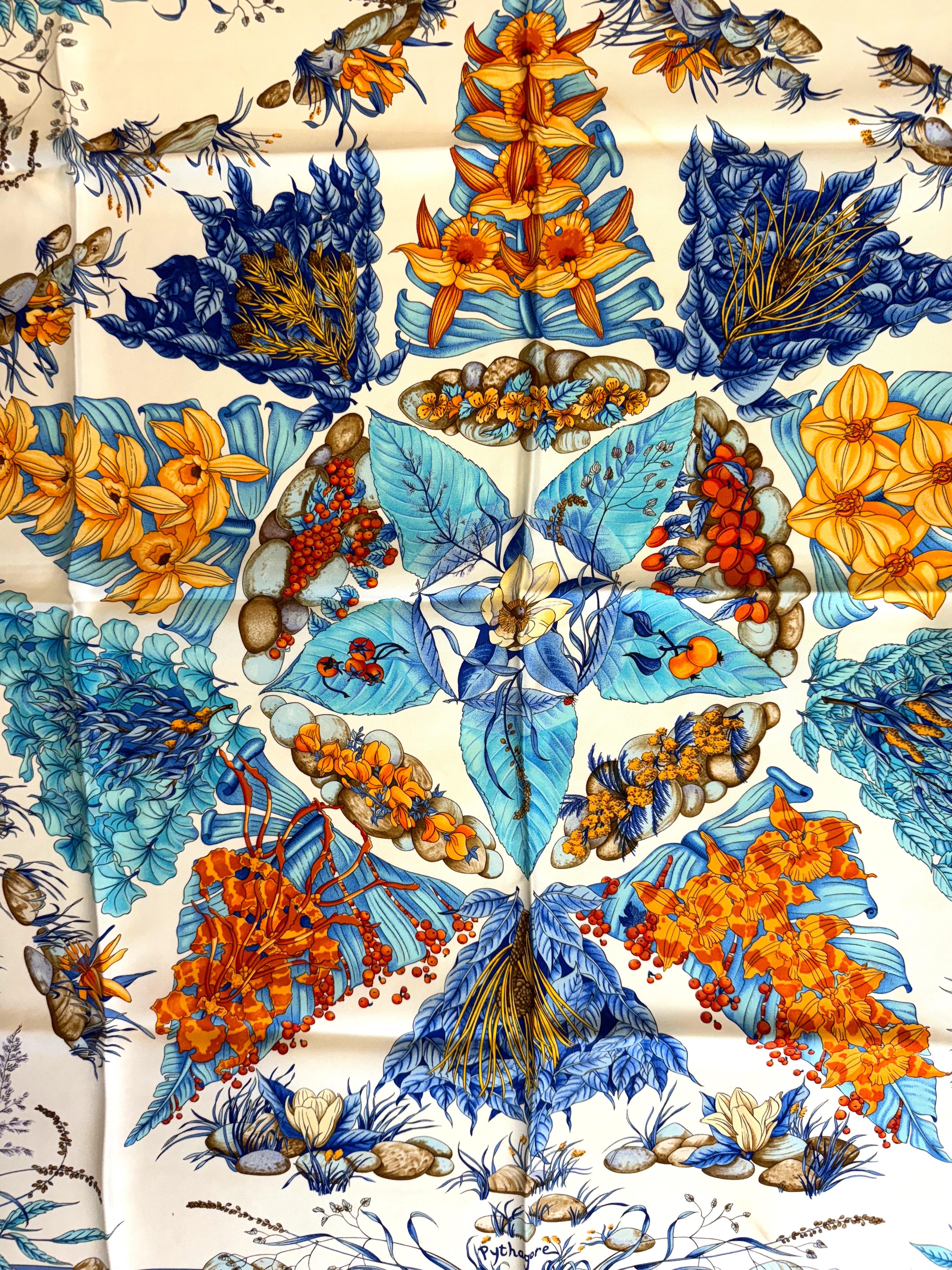 Gray Hermes Silk Scarf, Phytagore For Sale