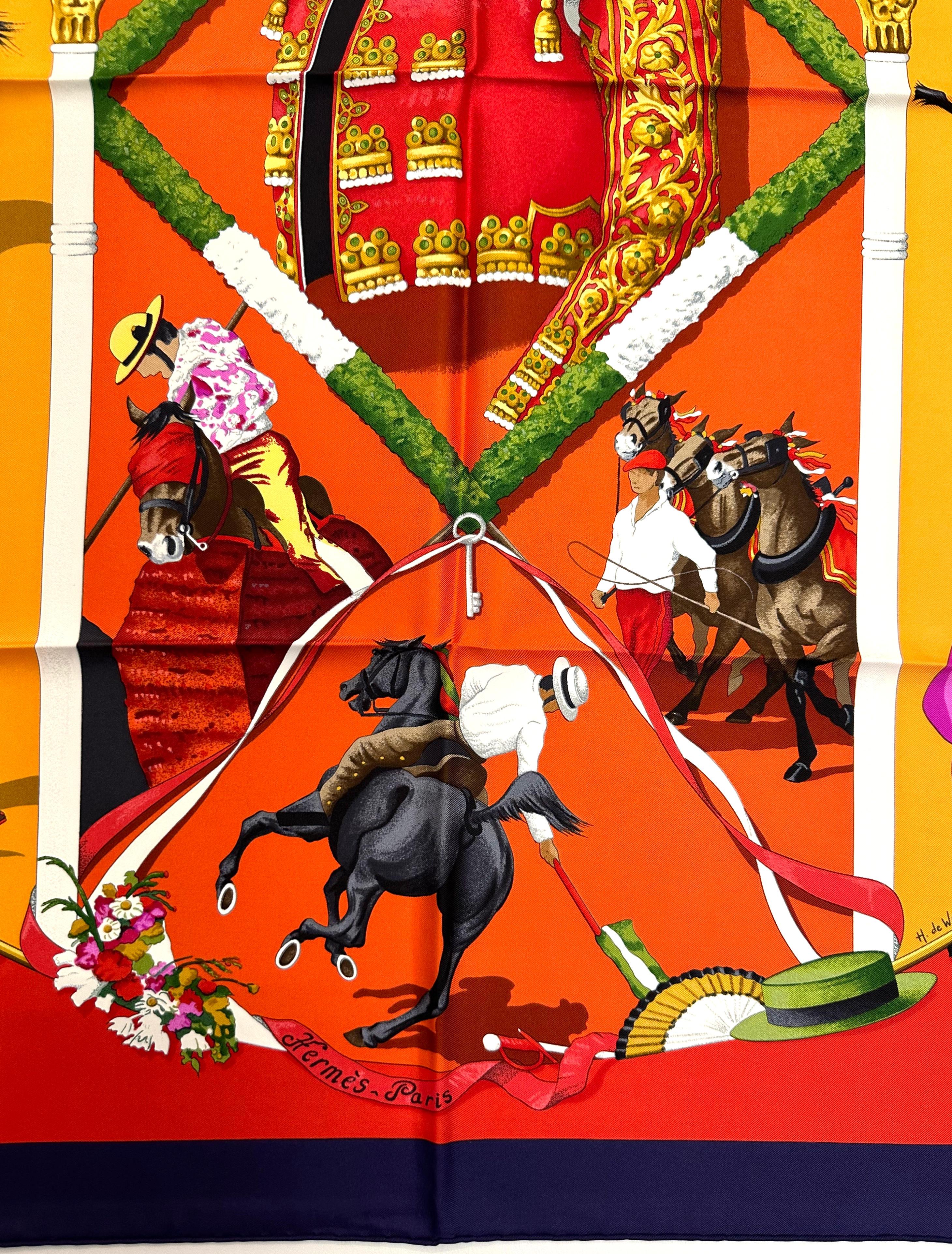 
Hermes Silk Scarf, Plaza de Toros
Designed by Hubert de Watrigant.
35 by 35 in.