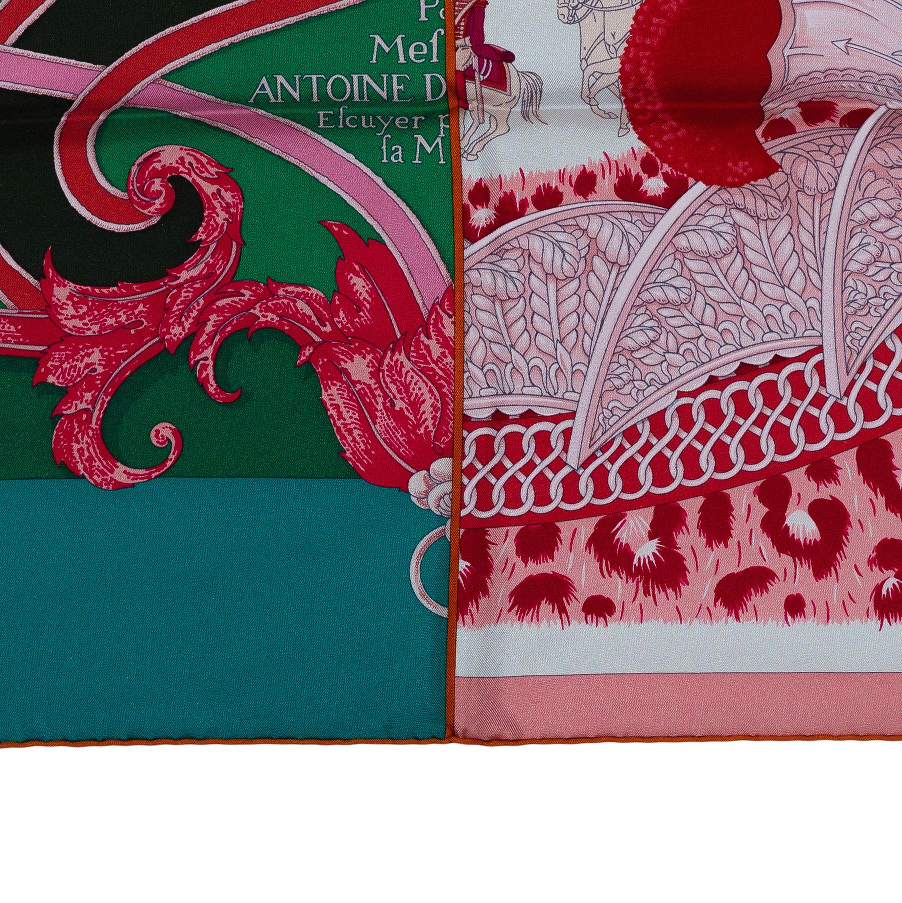 Sciarpa di seta Hermes -  Plumets du Roy - Greene & Greene 90cm - NUOVO in vendita 6