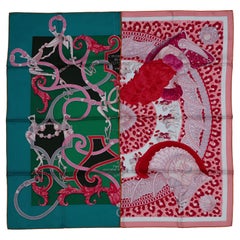 Pañuelo de seda Hermes -  Plumets du Roy - Rosa Verde 90cm - NUEVO