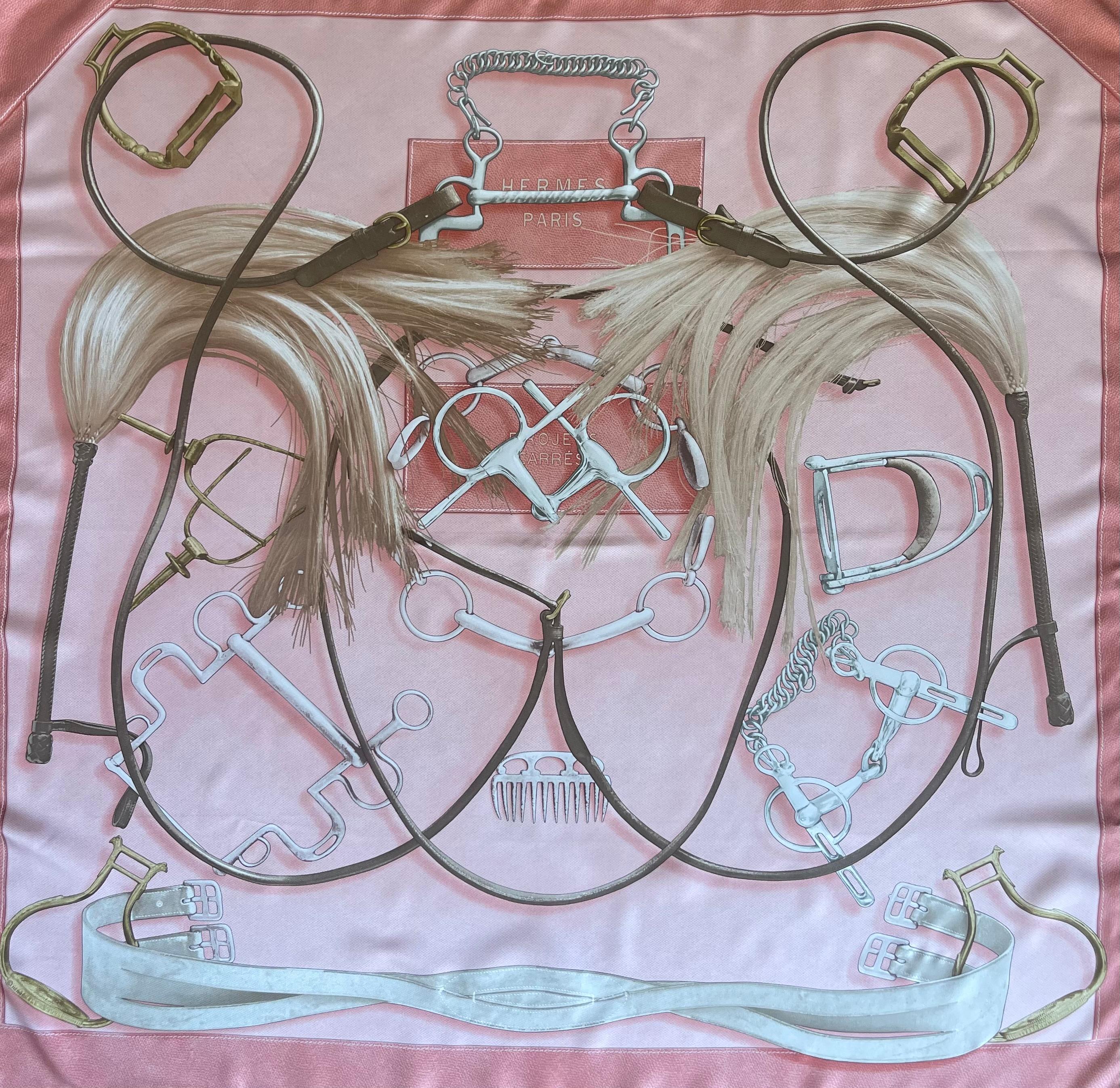 Hermès Silk Scarf “Projets Carré” 2007. 
Please note this item is in good condition with minor wear consistent with age and use. This beautiful scarf was designed by Henri d’Origny in 2007, with only one edition this scarf can be concidered a