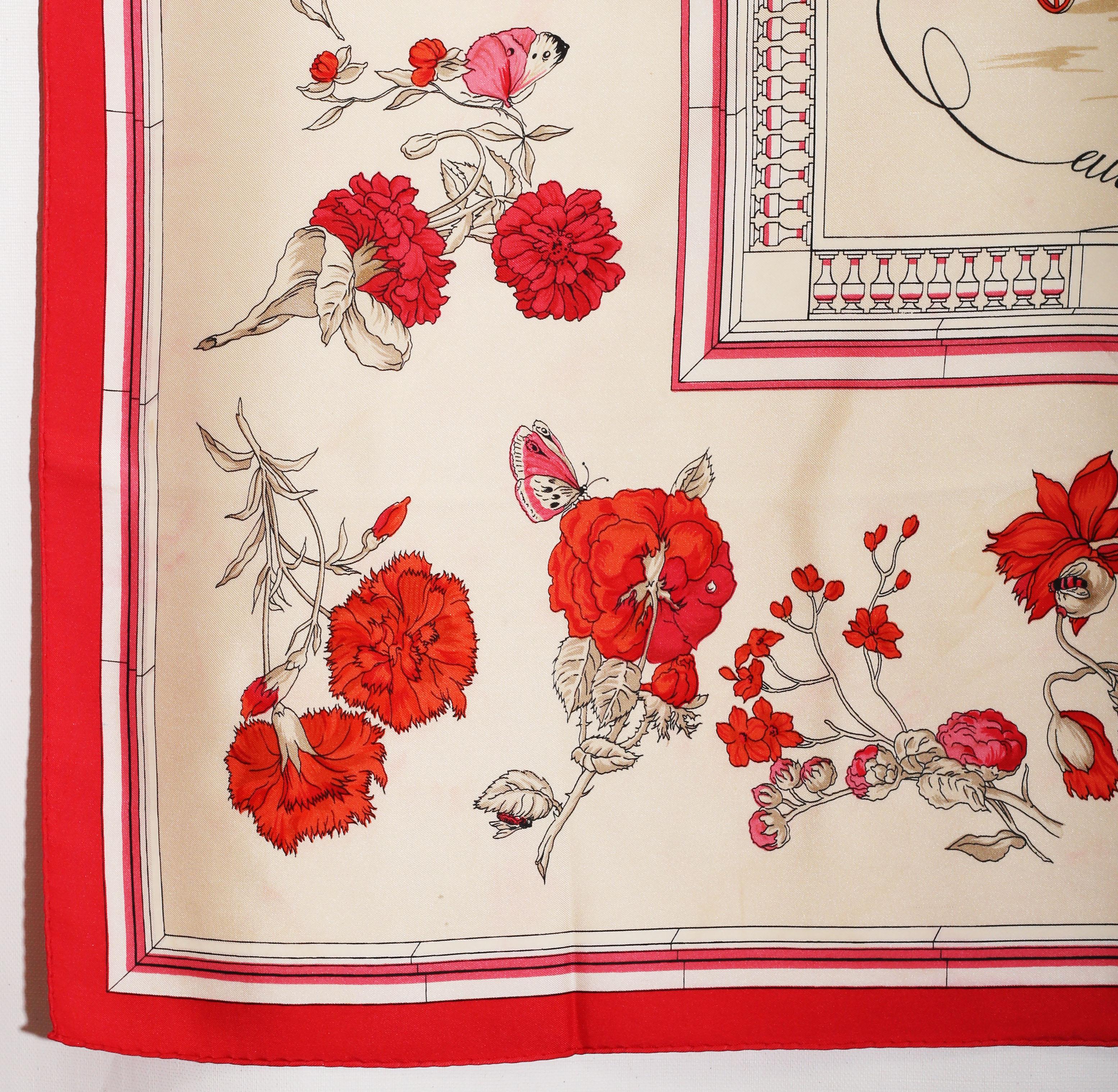 HERMES Hugo Grygkar  Silk Scarf   Quai eux Fleurs 1980 1