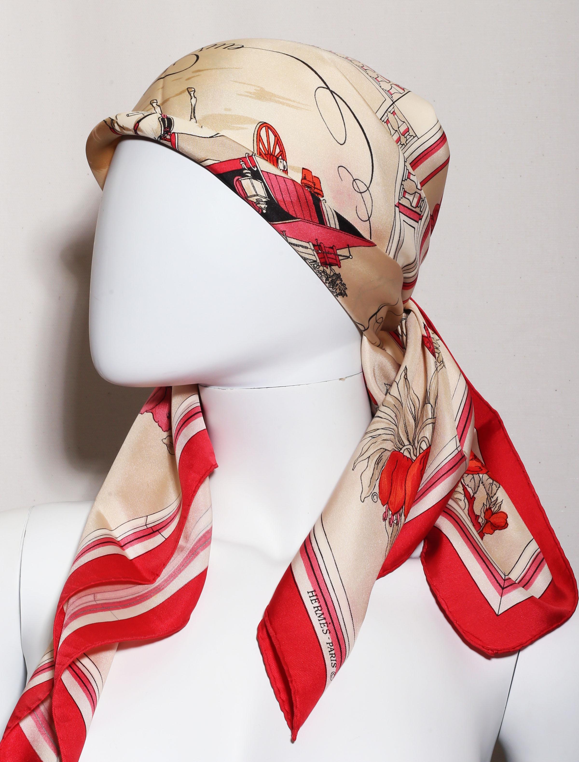 HERMES Hugo Grygkar  Silk Scarf   Quai eux Fleurs 1980 3