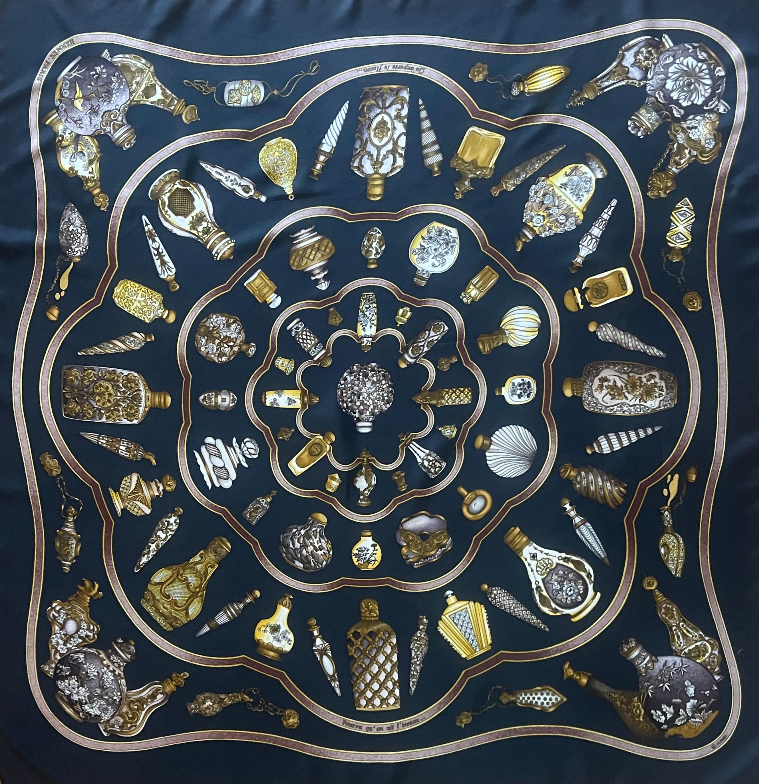 Black Hermès Silk Scarf 