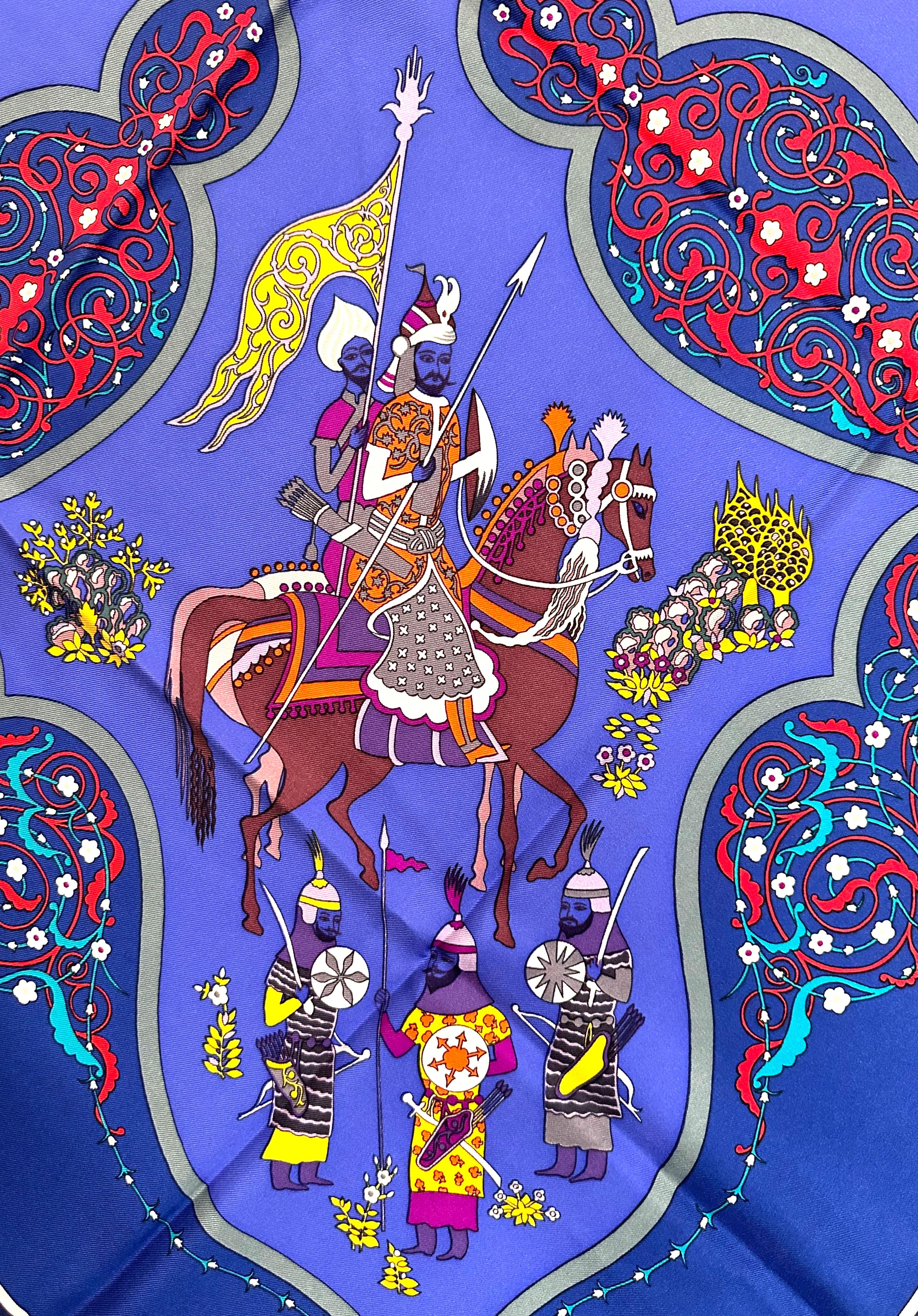 Hermes Silk Scarf, Railing.
Designed by Julia Abadie, with box and ribbon.
35 by 35 in.
Condition Report
Good condition.