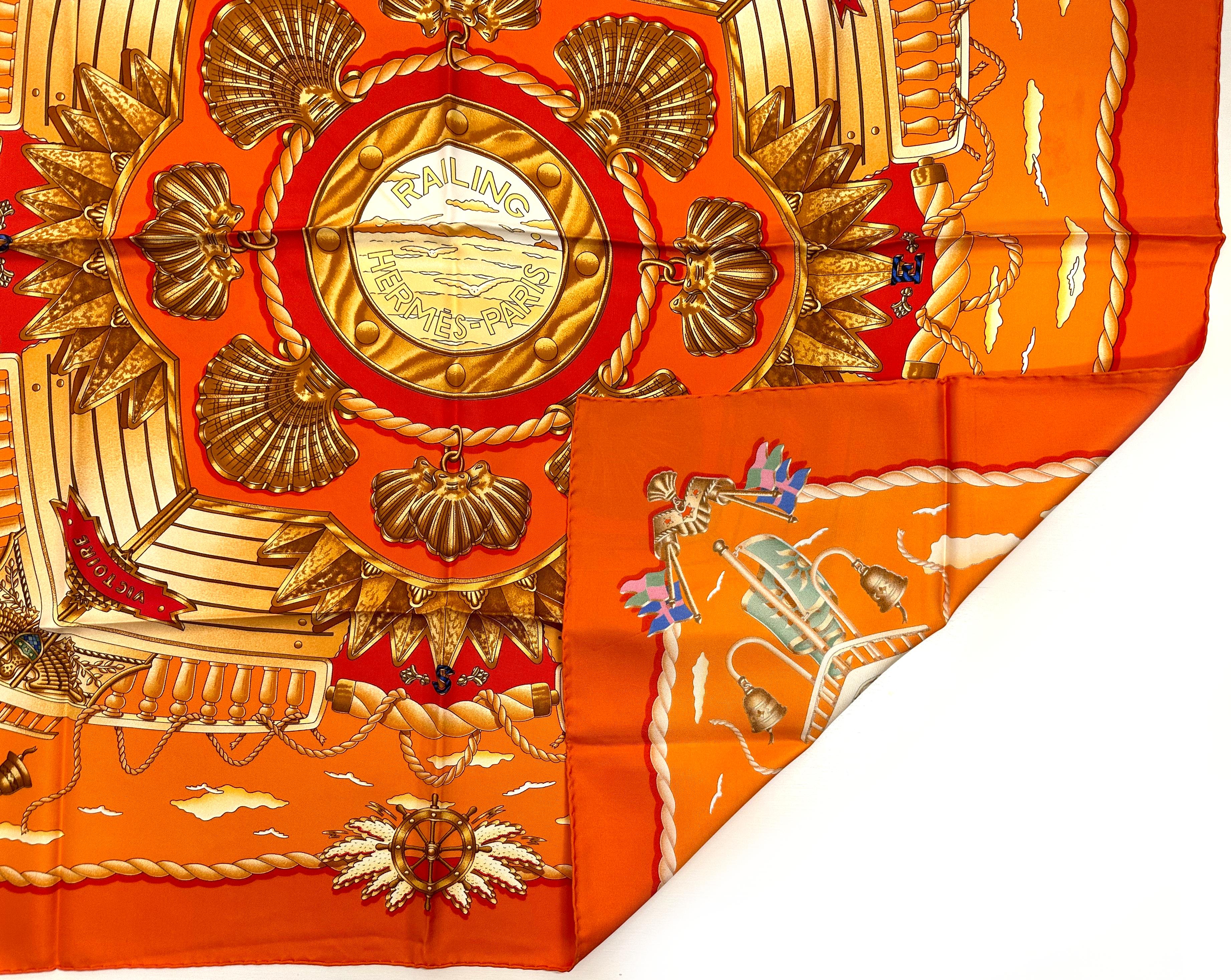 Hermes Silk Scarf, Railing. In Good Condition For Sale In West Palm Beach, FL