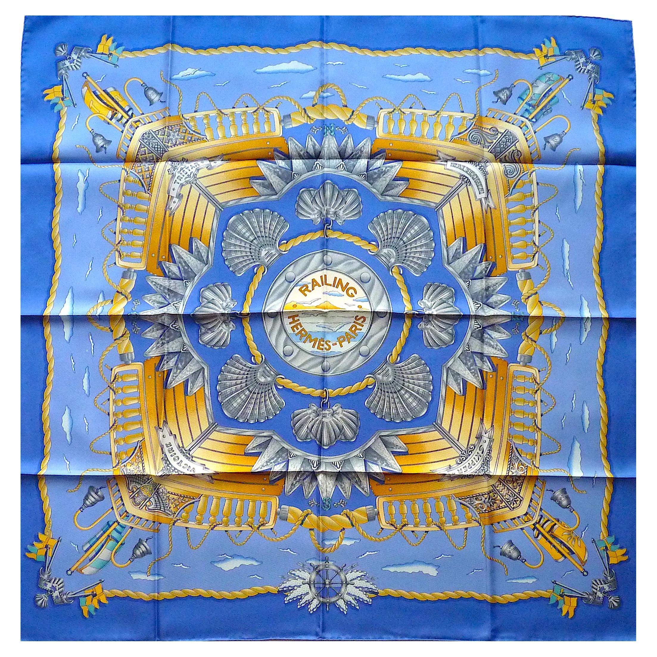 HERMES Silk Scarf "Railing" PERFECT CONDITION, designed by J Metz in 1998 For Sale
