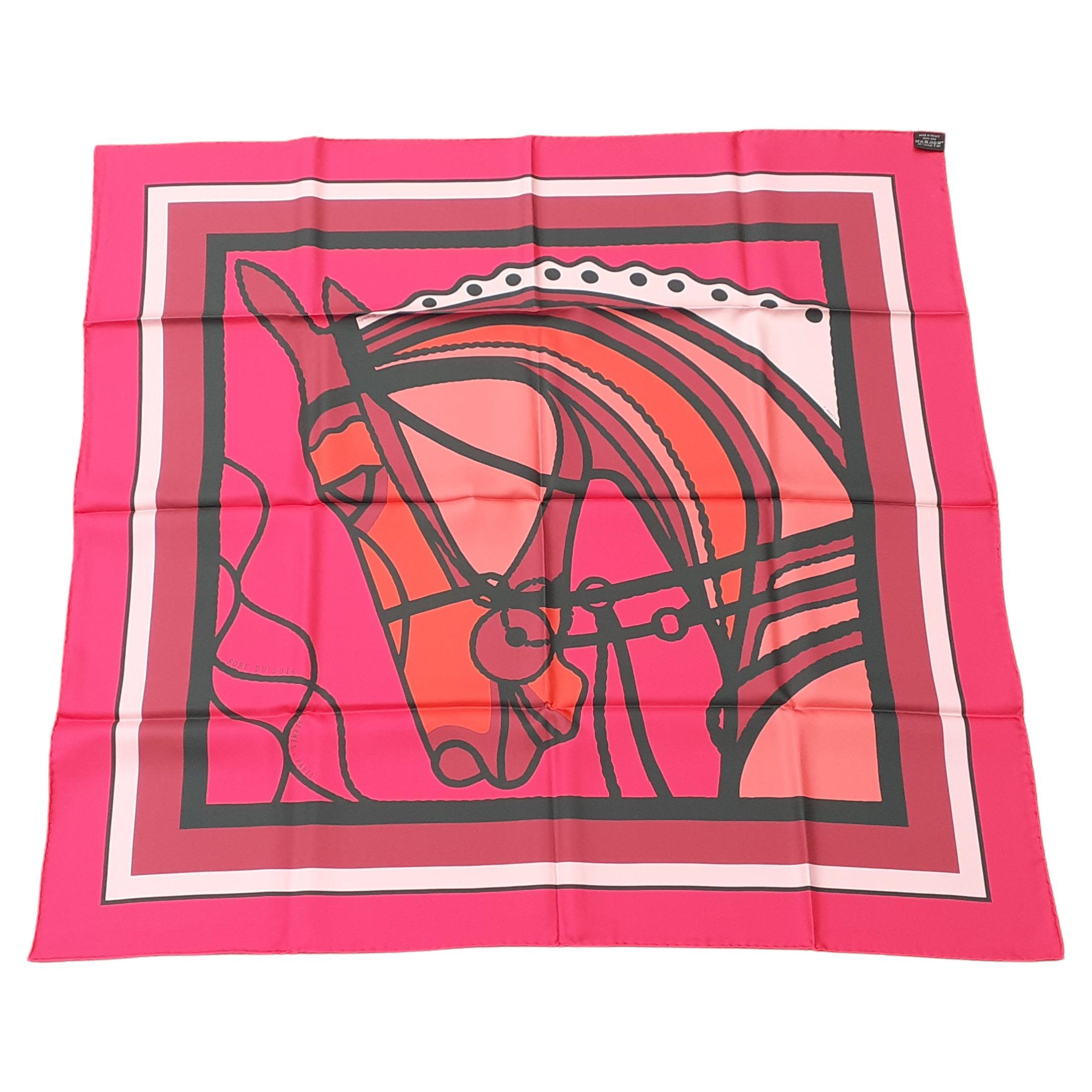Hermès Silk Scarf Robe Du Soir POP Double Face Orange Pink 90 cm For Sale 8