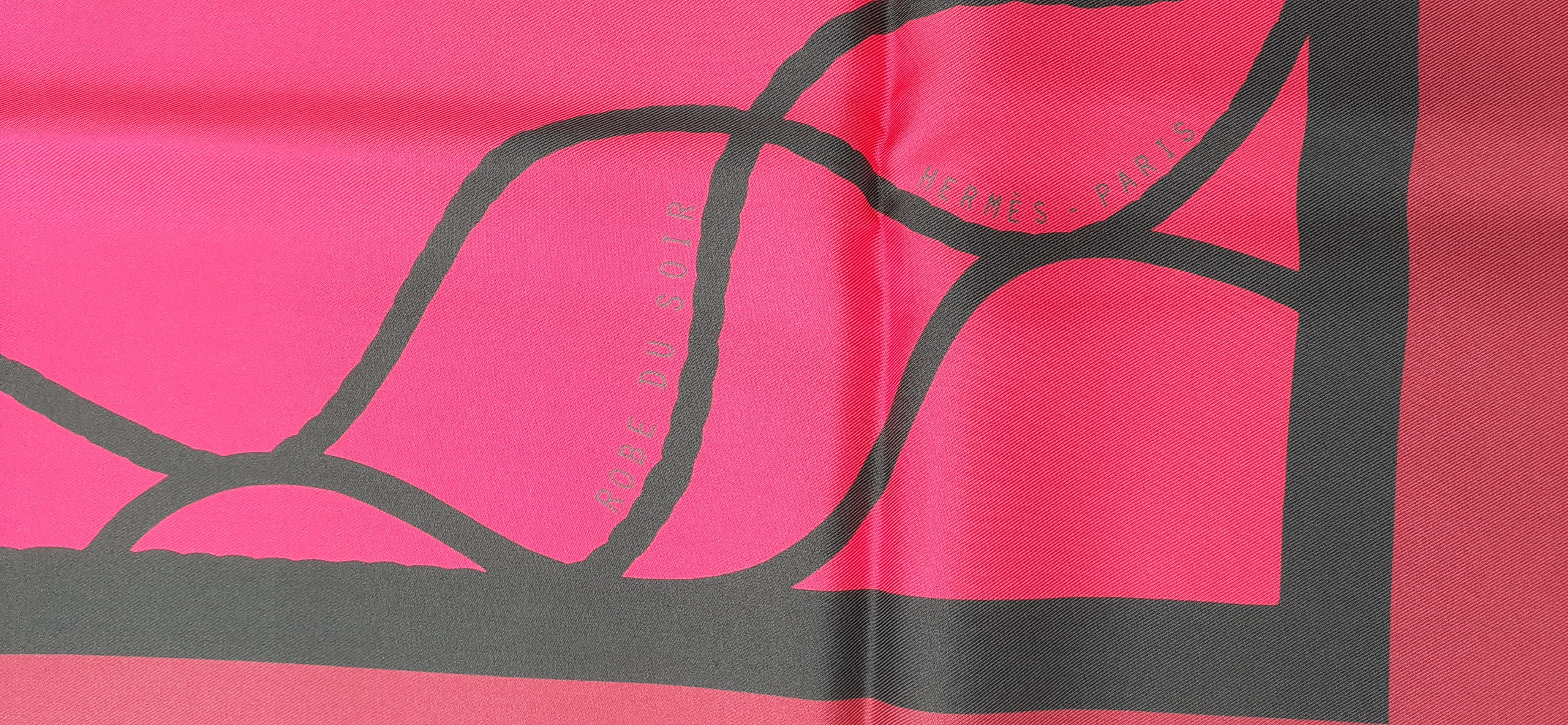 Hermès Silk Scarf Robe Du Soir POP Double Face Orange Pink 90 cm For Sale 10