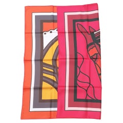 Hermès Silk Scarf Robe Du Soir POP Double Face Orange Pink 90 cm