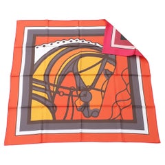 Echarpe en soie Hermès Robe Du Soir POP Double Face Orange Rose 90 cm