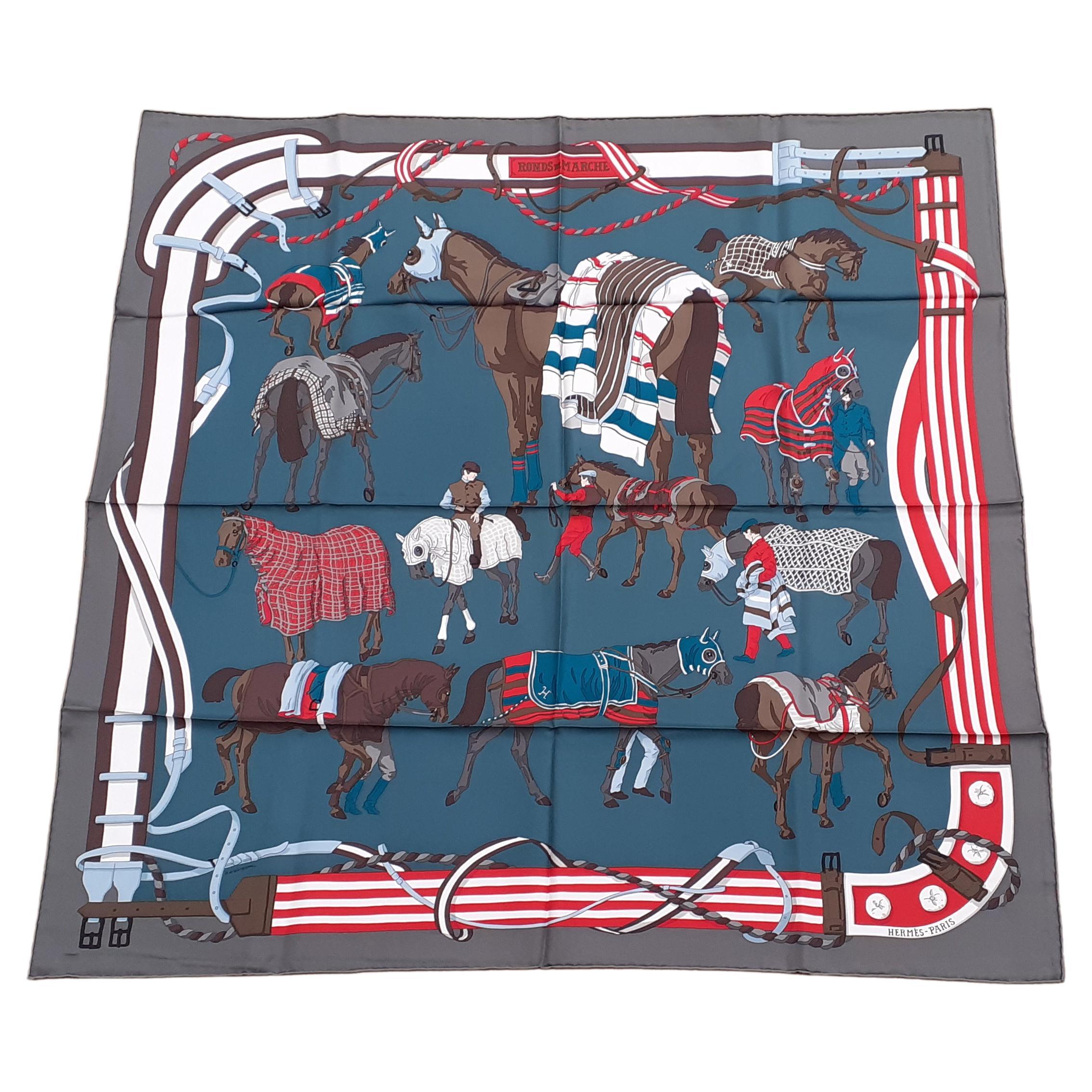 Hermès Silk Scarf Ronds de Marches Horses Hubert de Watrigant 90 cm