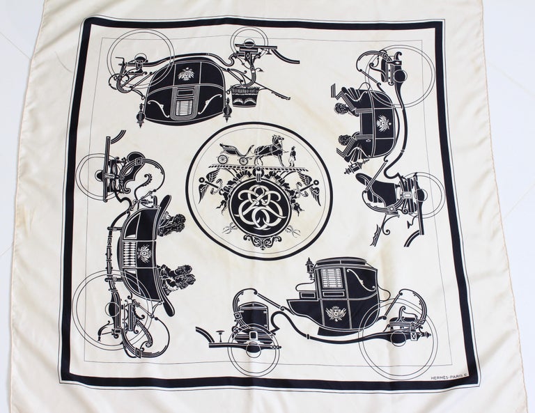 Hermes Vintage Ex Libris Red White Blue Carriage Silk Carre Scarf