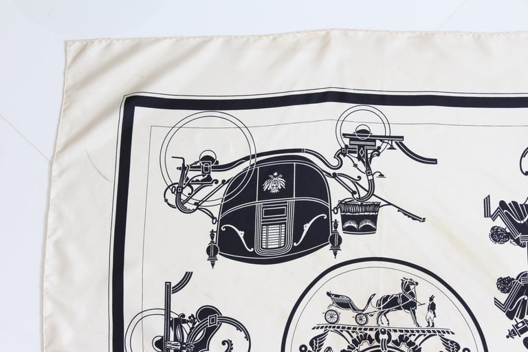 Hermes Vintage Ex Libris Red White Blue Carriage Silk Carre Scarf