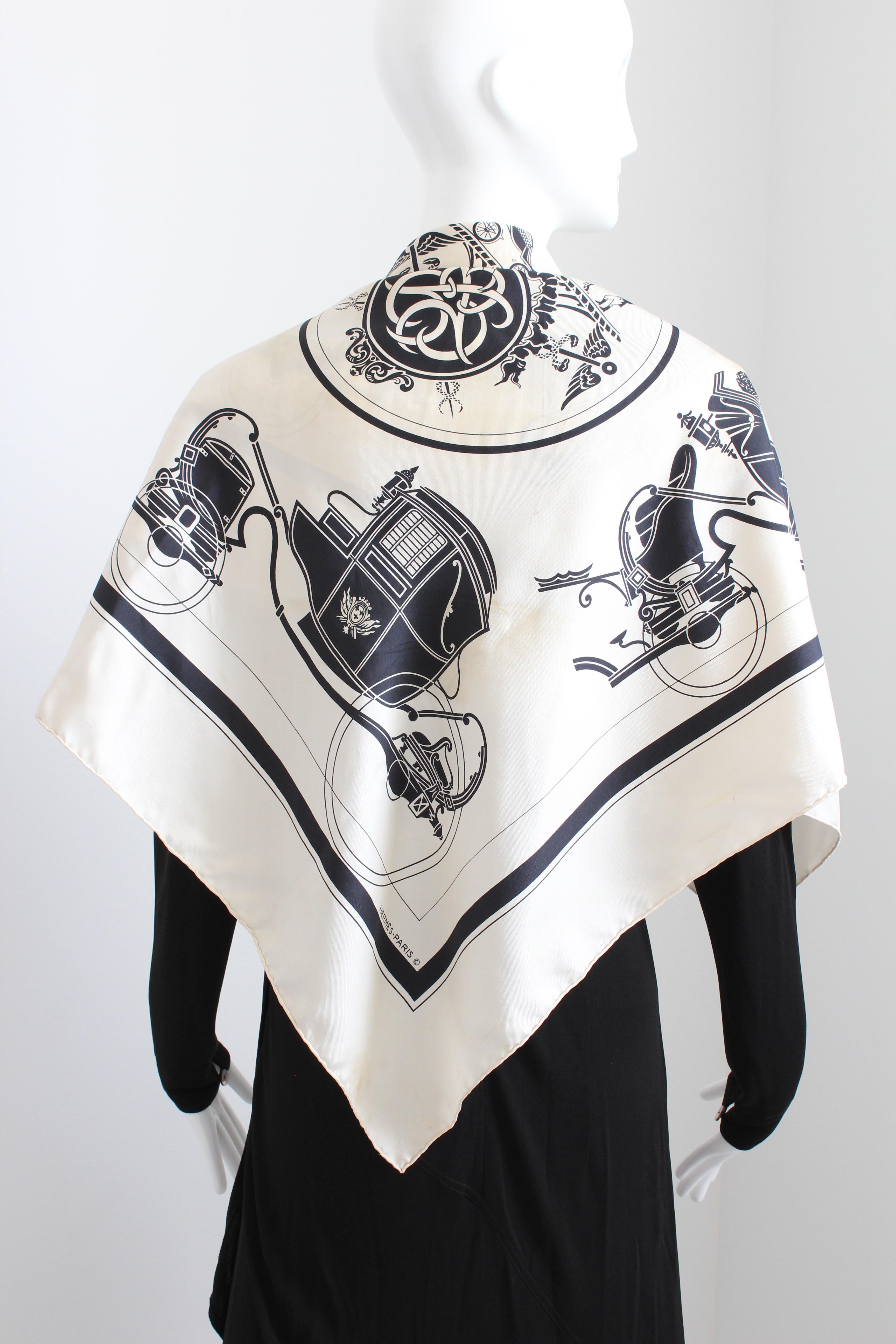 Women's or Men's Hermes Silk Scarf Shawl Ex Libris Horse Carriages by Hugo Grygkar Vintage