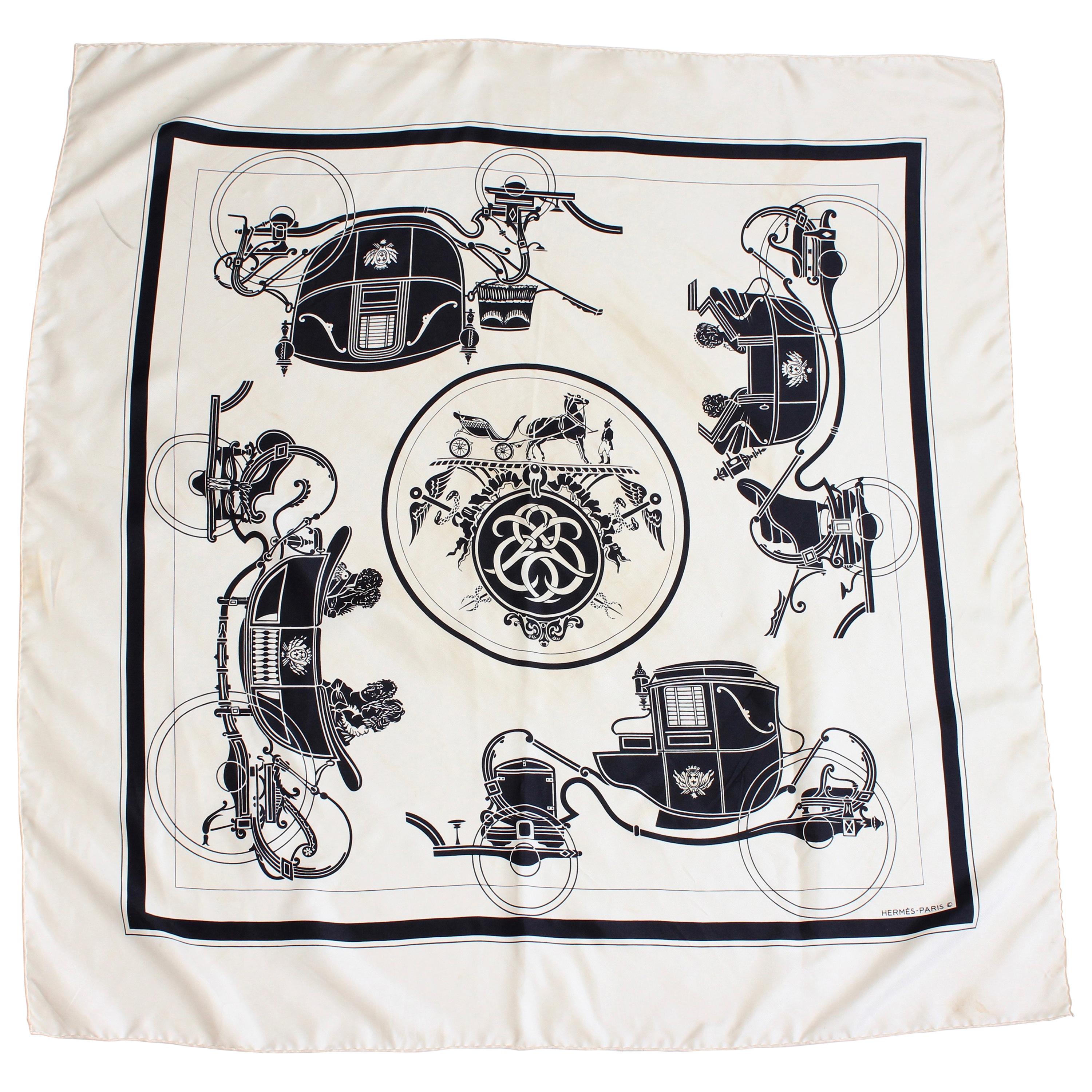 Hermes Silk Scarf Shawl Ex Libris Horse Carriages by Hugo Grygkar Vintage