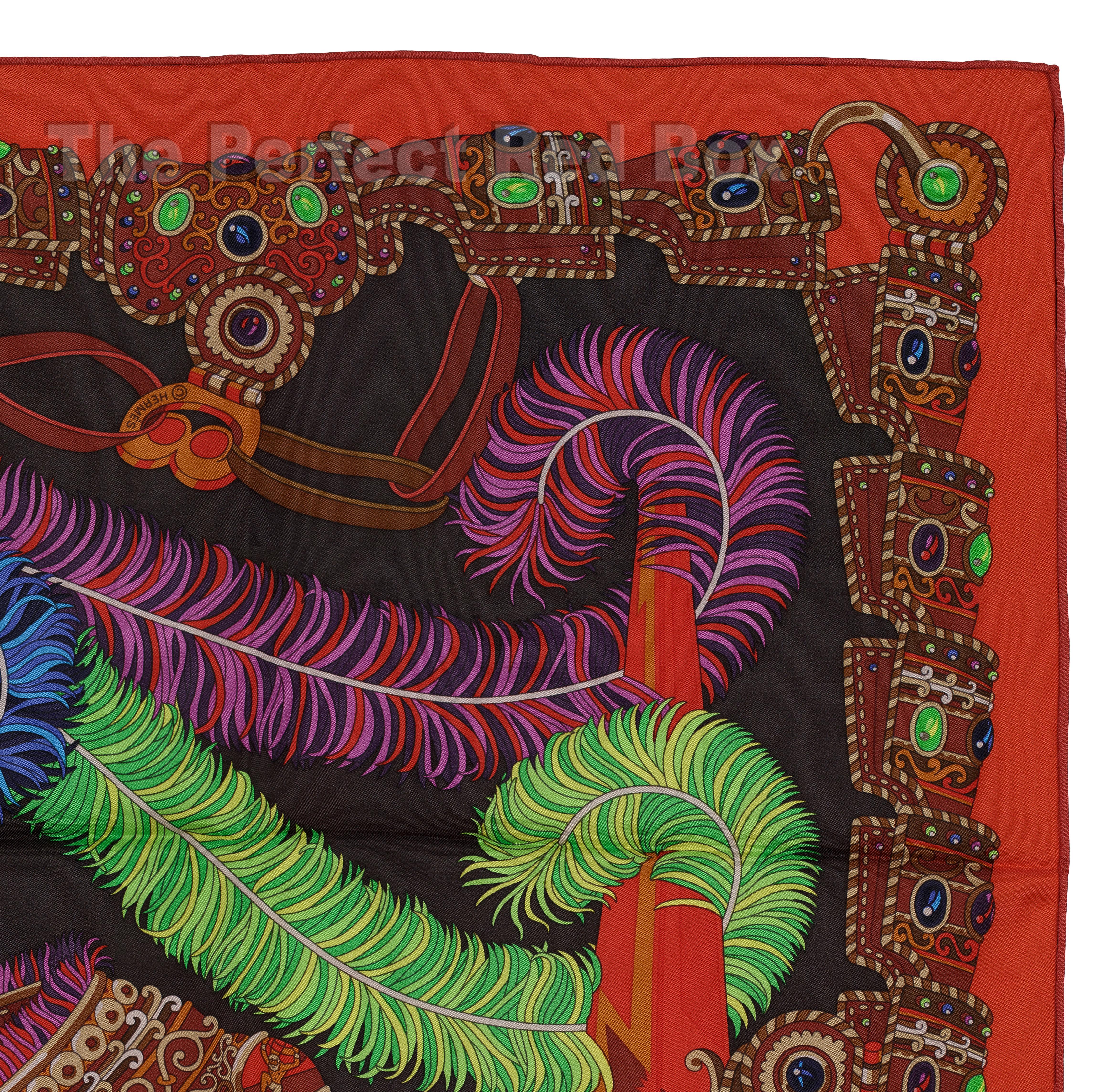 Sciarpa di seta Hermes - Sous L Egide de Mars - Red Dark Taupe Green - Mint In condizioni ottime in vendita a Ottawa, CA