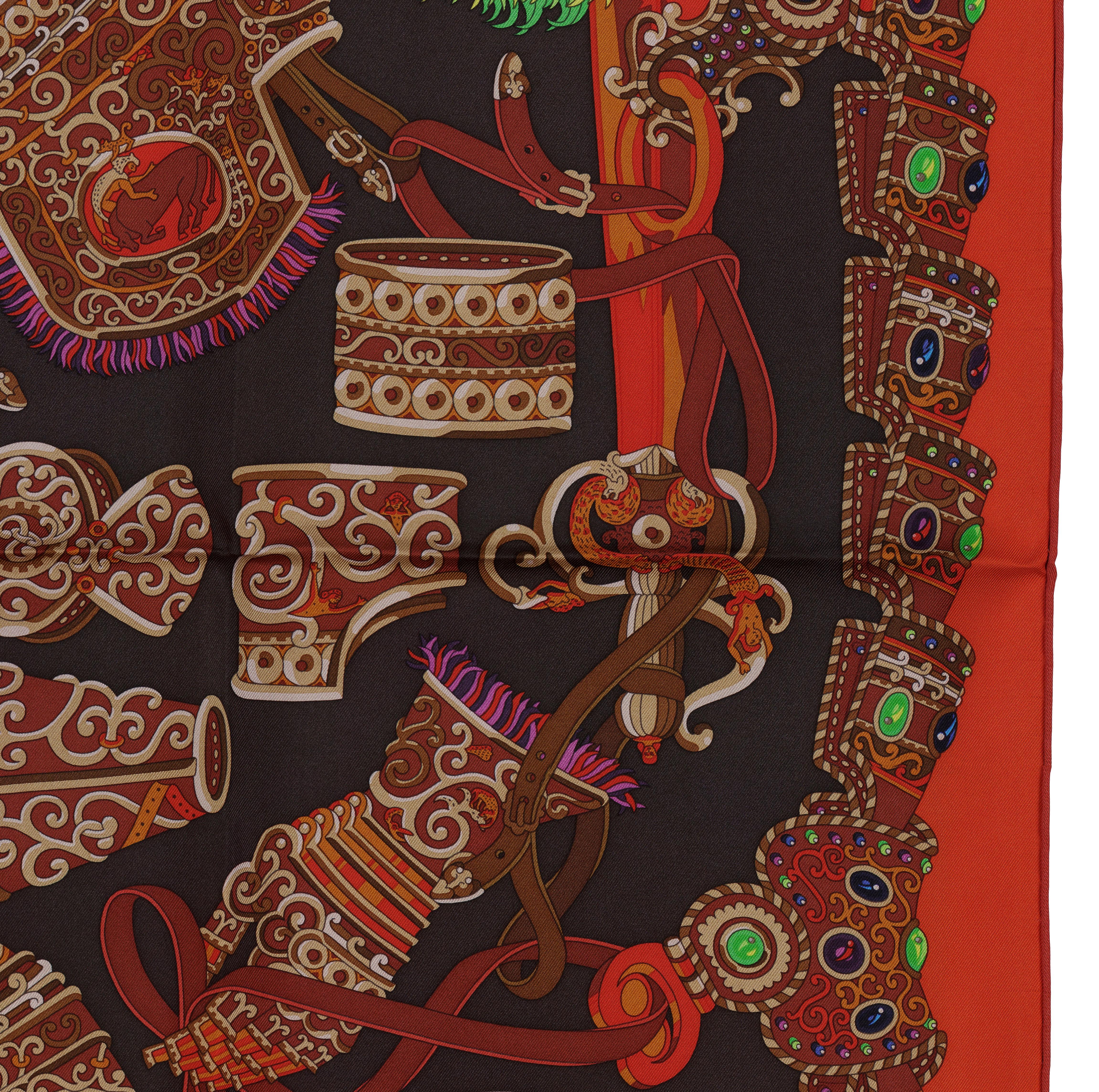Sciarpa di seta Hermes - Sous L Egide de Mars - Red Dark Taupe Green - Mint in vendita 2