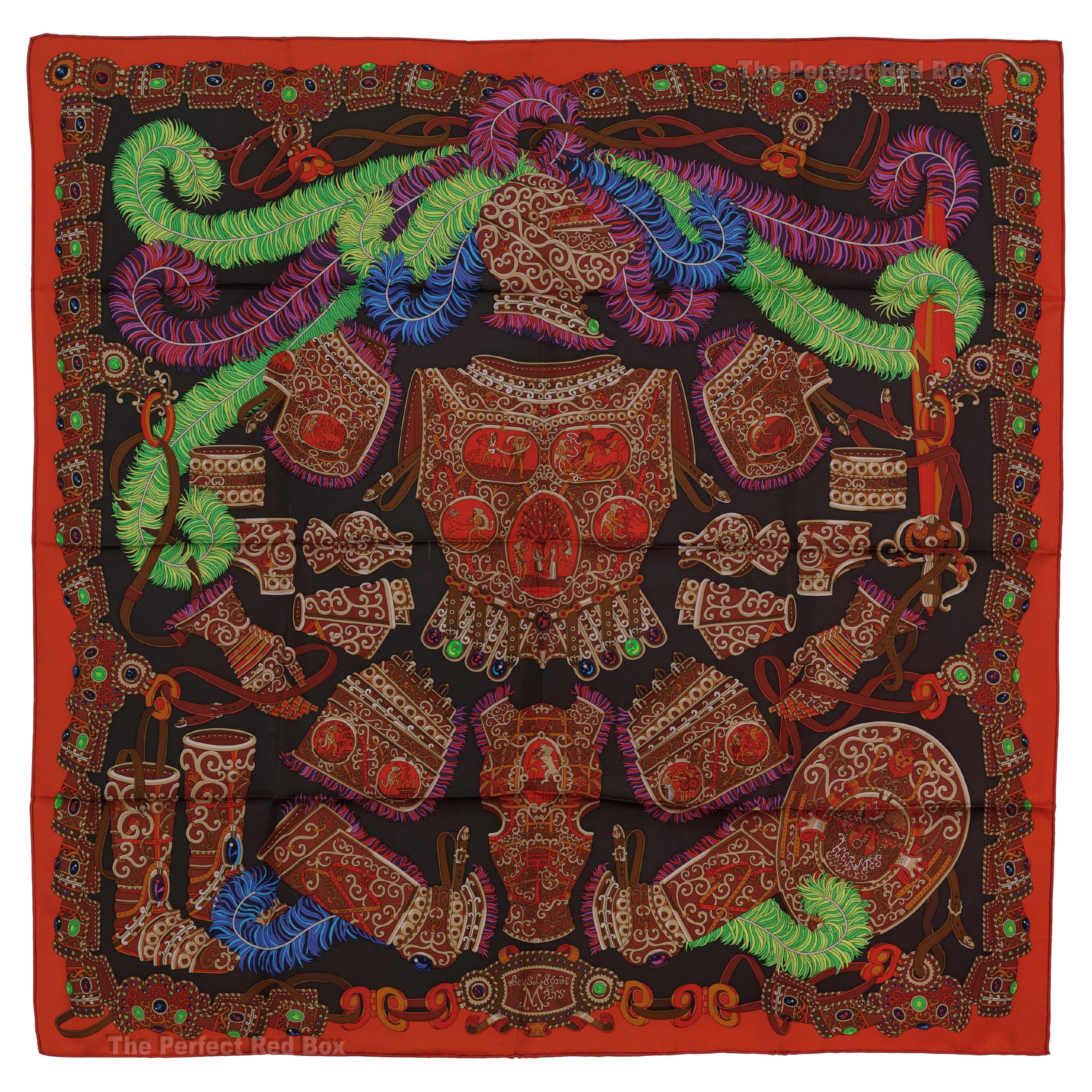 Sciarpa di seta Hermes - Sous L Egide de Mars - Red Dark Taupe Green - Mint