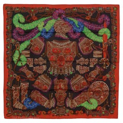Sciarpa di seta Hermes - Sous L Egide de Mars - Red Dark Taupe Green - Mint